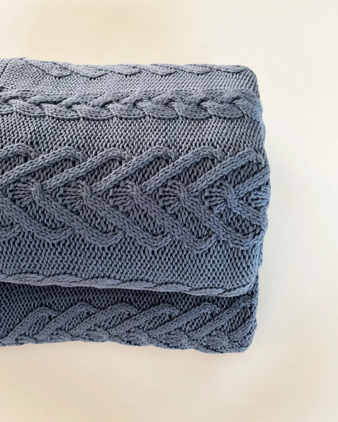 Cable Knit Large Throw - Indigo Blue