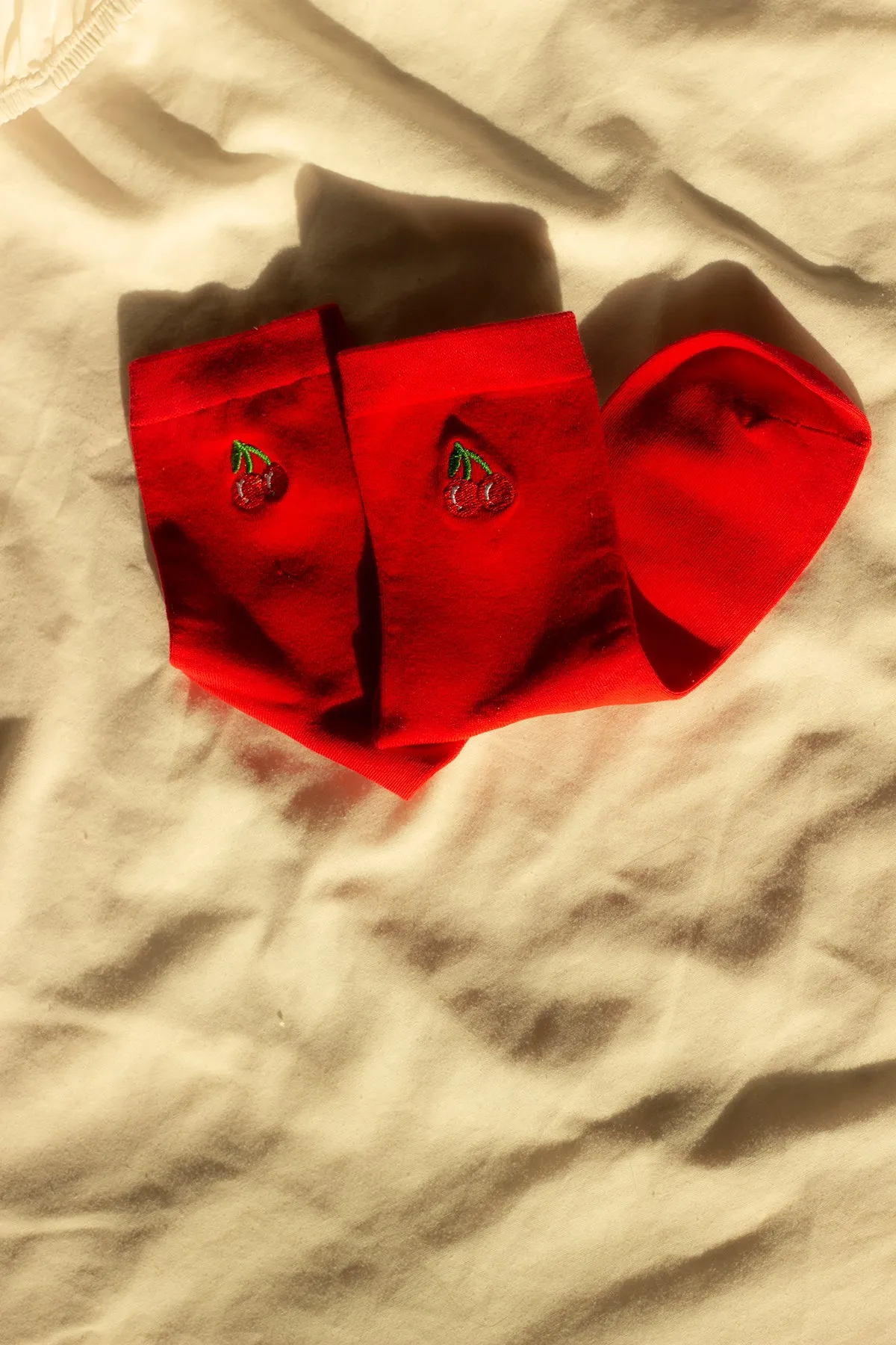 Cherry Fruit Embroidered Socks