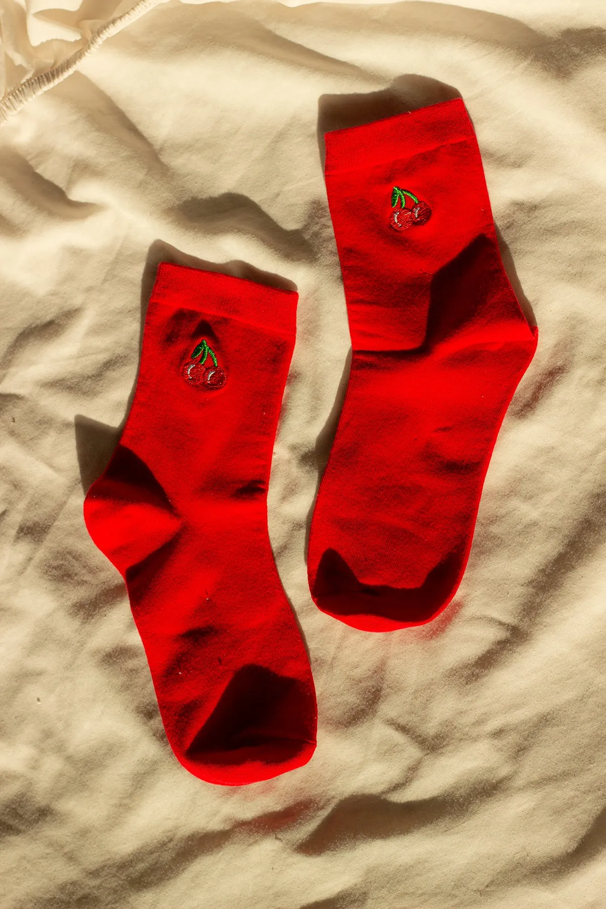 Cherry Fruit Embroidered Socks