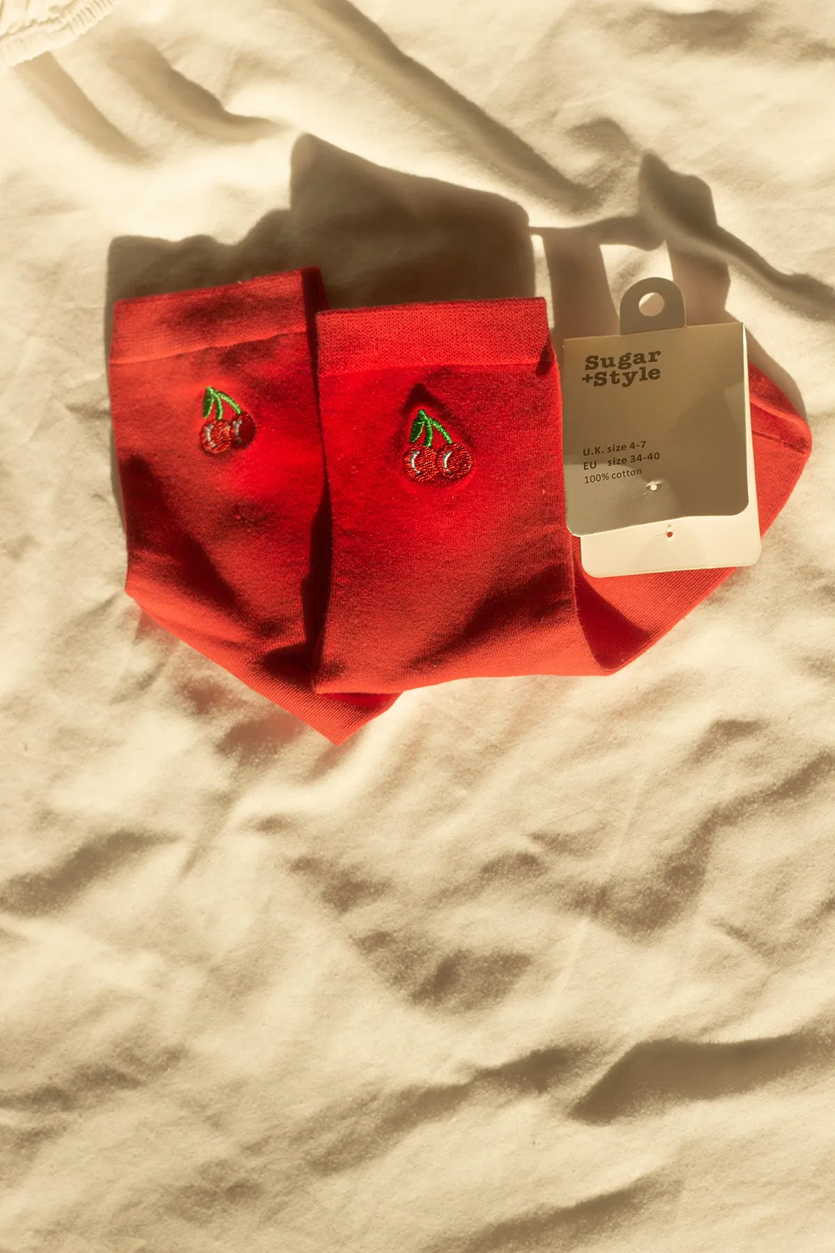 Cherry Fruit Embroidered Socks