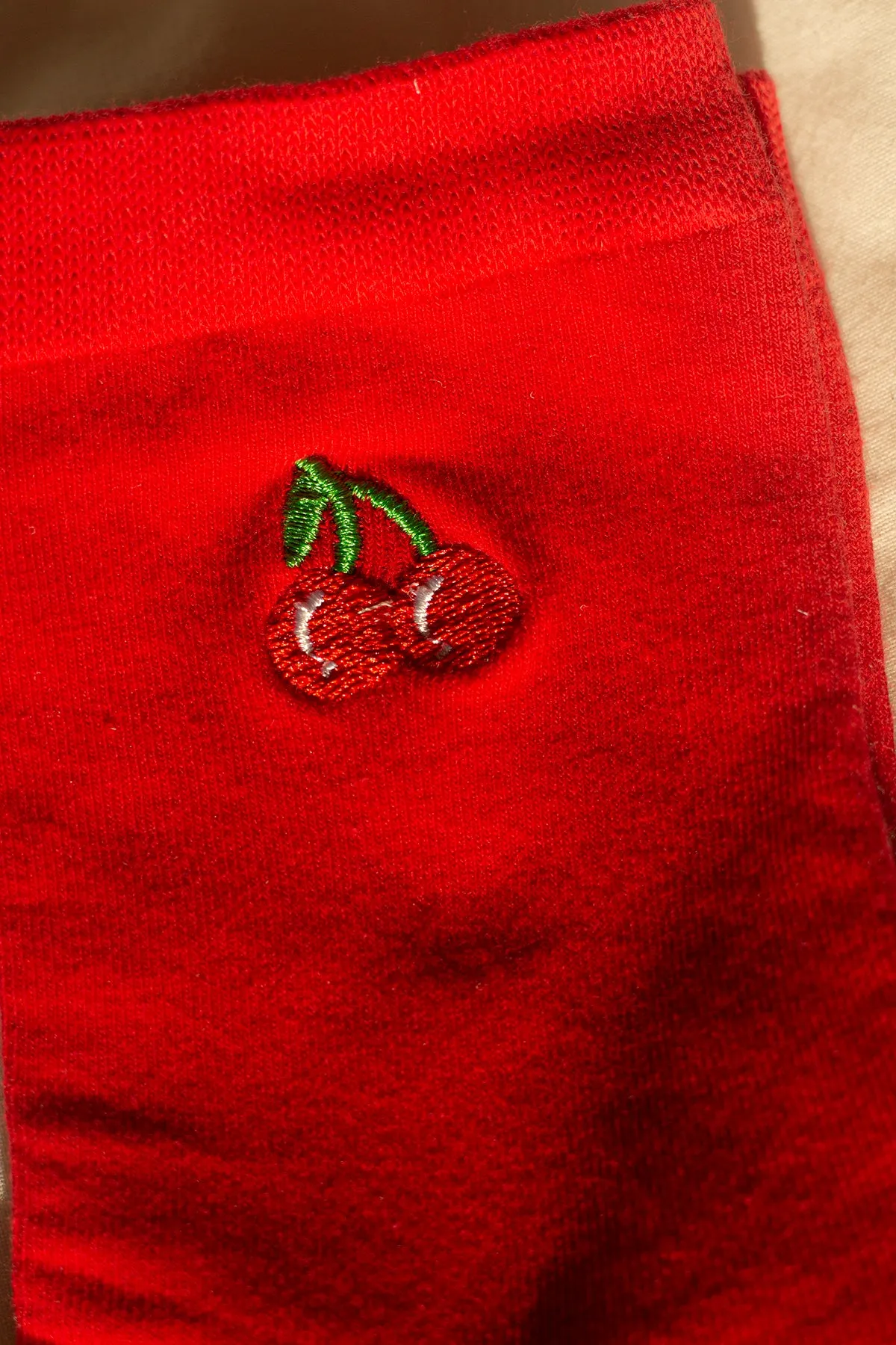 Cherry Fruit Embroidered Socks