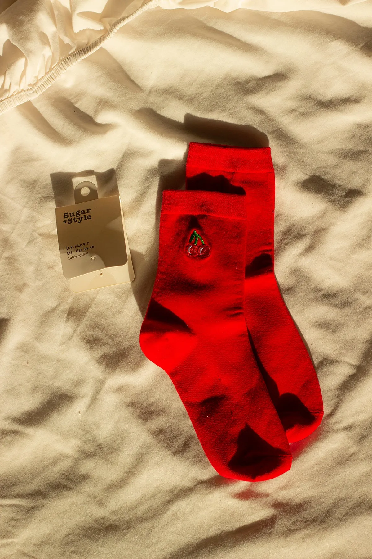 Cherry Fruit Embroidered Socks