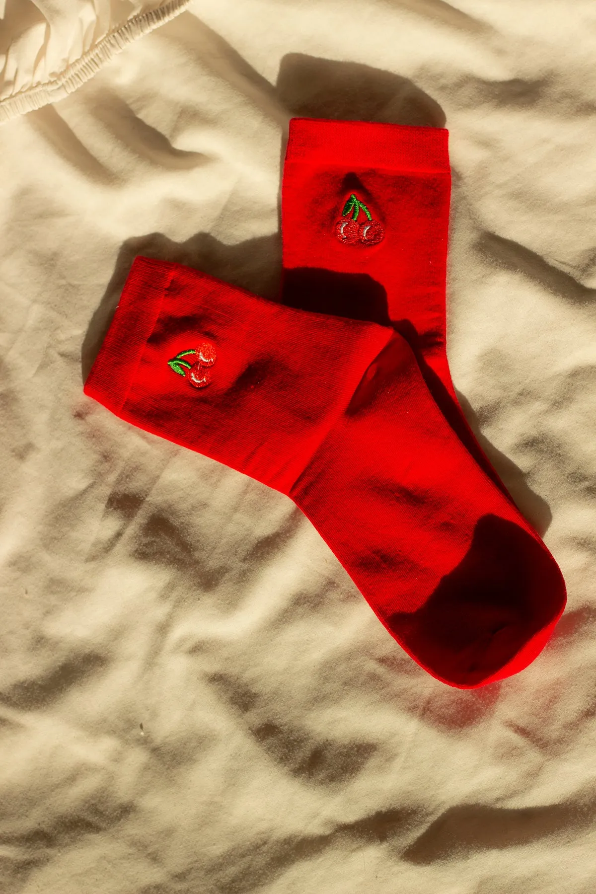 Cherry Fruit Embroidered Socks