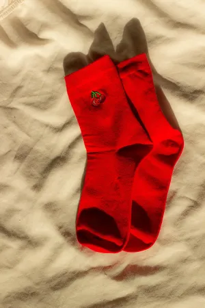 Cherry Fruit Embroidered Socks