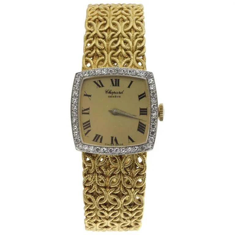 Chopard 18k Gold & Diamond Watch with Byzantine Wheat Chain Bracelet