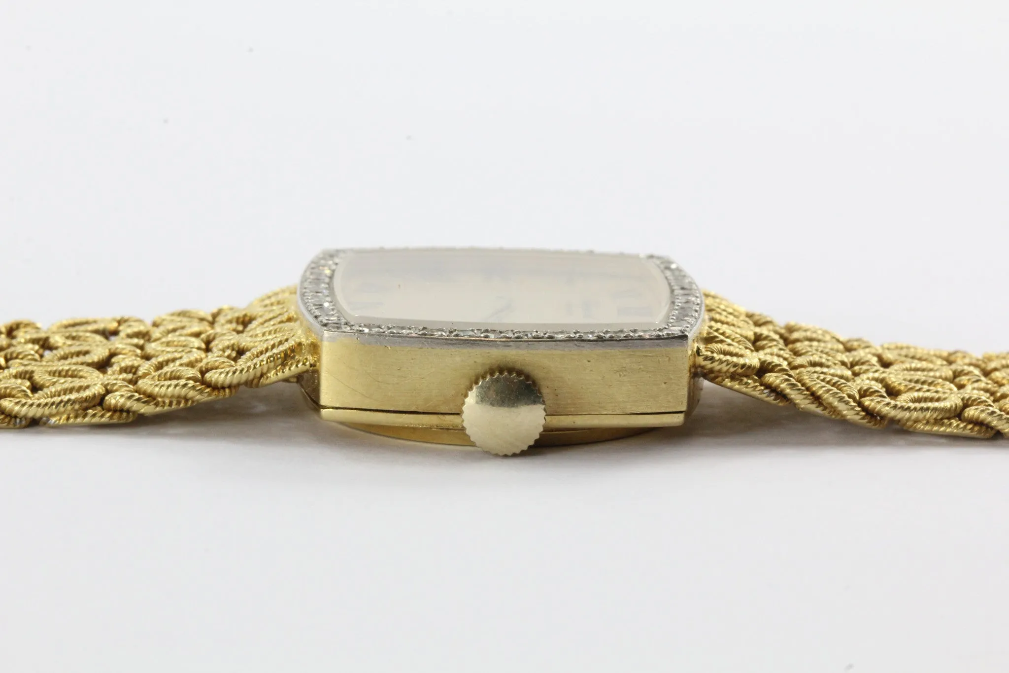 Chopard 18k Gold & Diamond Watch with Byzantine Wheat Chain Bracelet