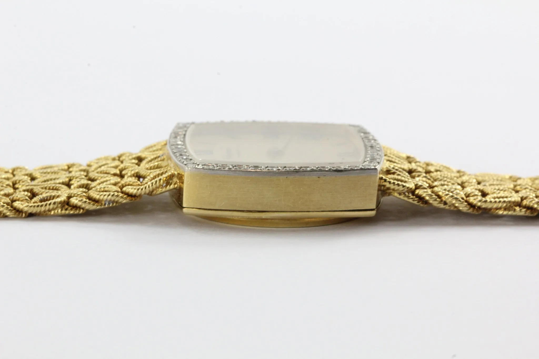 Chopard 18k Gold & Diamond Watch with Byzantine Wheat Chain Bracelet
