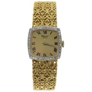 Chopard 18k Gold & Diamond Watch with Byzantine Wheat Chain Bracelet