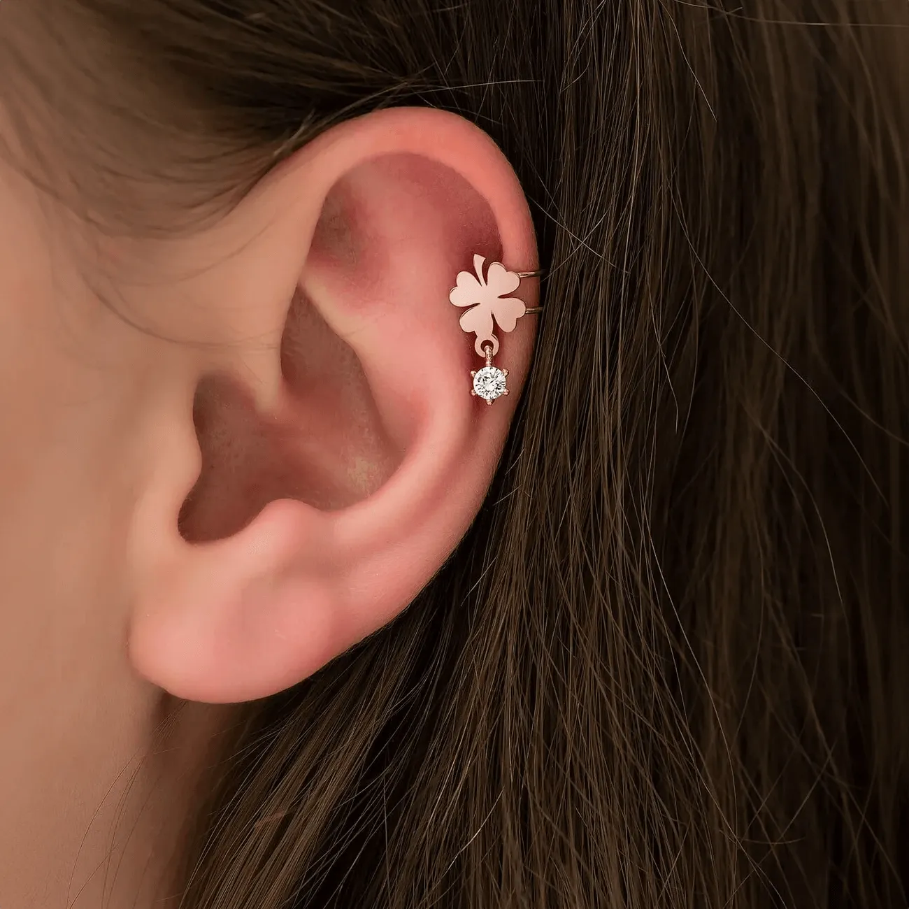 Clover Huggie Ear Cuff Non Pierced Cartilage Earring