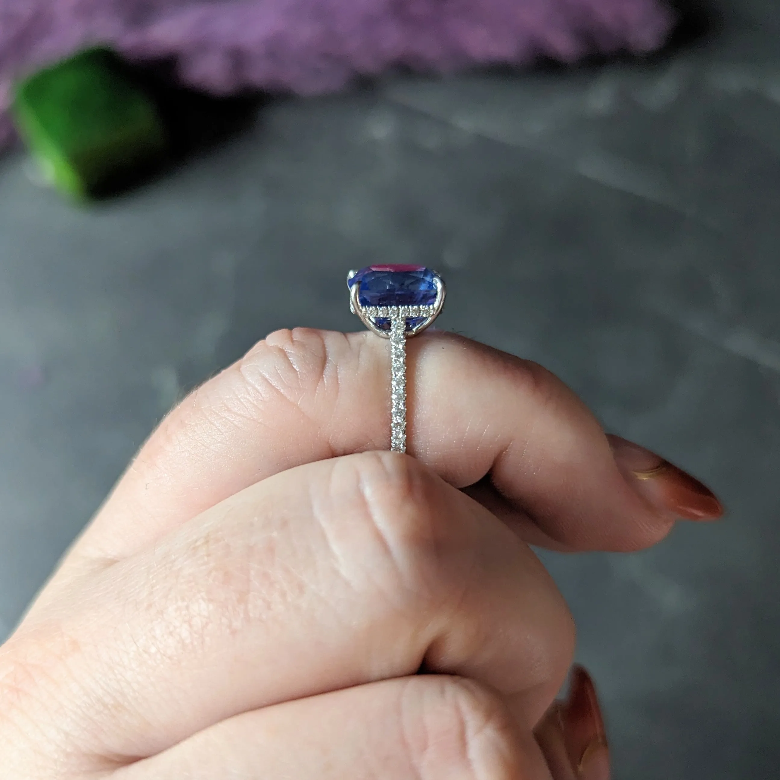 Contemporary 6.07 CTW No-Heat Ceylon Sapphire Diamond Platinum Eternity Band Gemstone Ring AGL