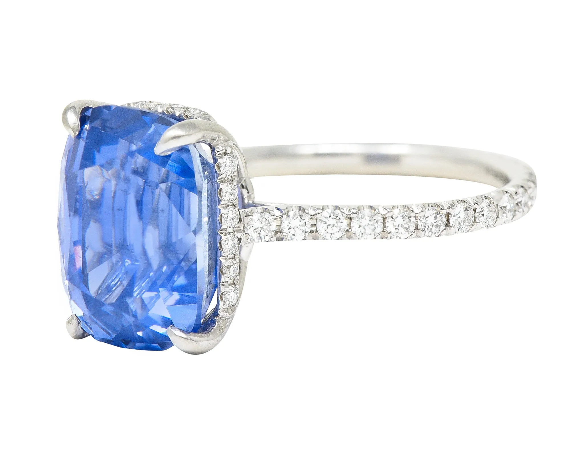 Contemporary 6.07 CTW No-Heat Ceylon Sapphire Diamond Platinum Eternity Band Gemstone Ring AGL
