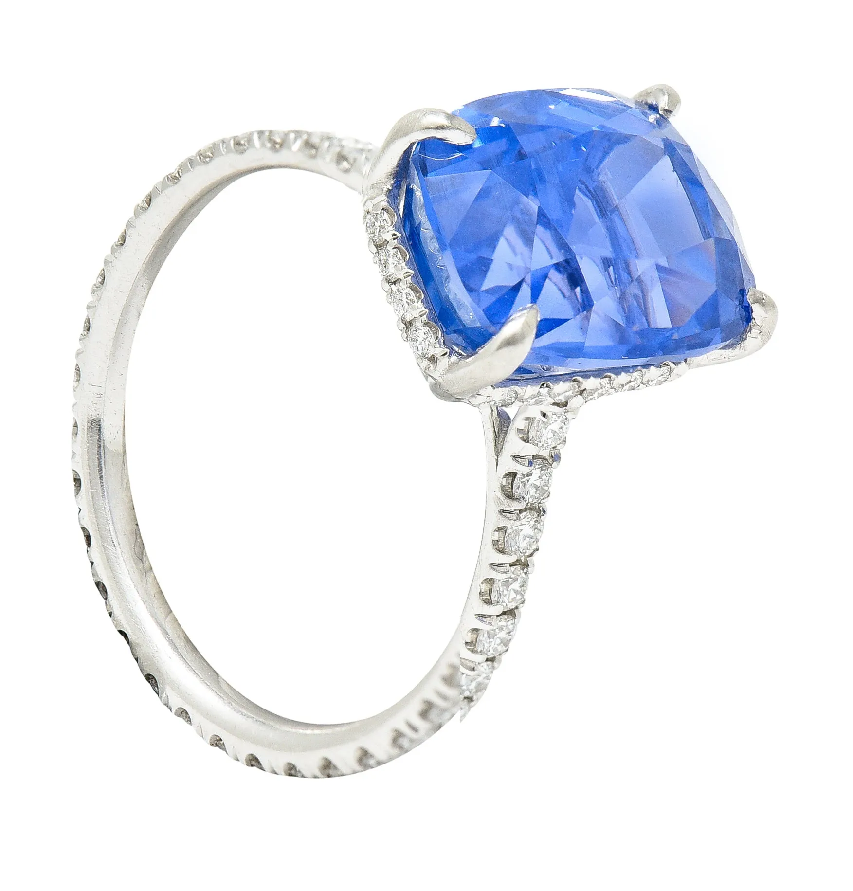 Contemporary 6.07 CTW No-Heat Ceylon Sapphire Diamond Platinum Eternity Band Gemstone Ring AGL