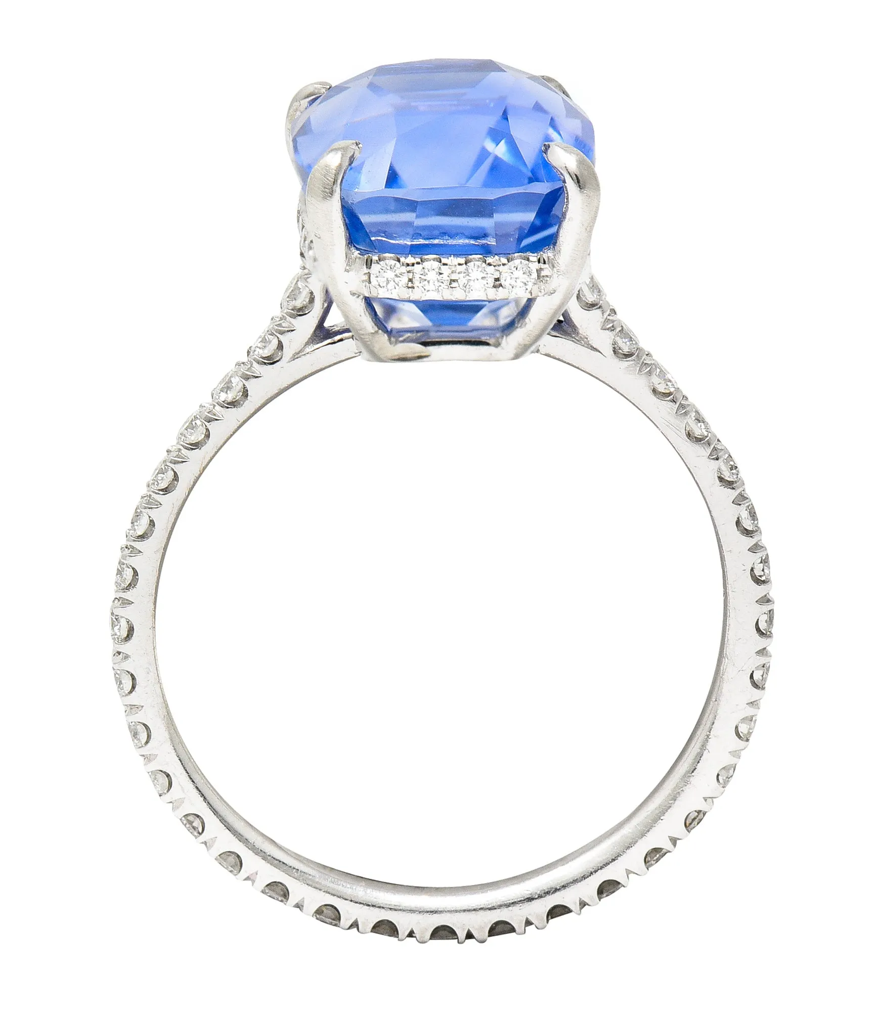 Contemporary 6.07 CTW No-Heat Ceylon Sapphire Diamond Platinum Eternity Band Gemstone Ring AGL