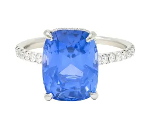 Contemporary 6.07 CTW No-Heat Ceylon Sapphire Diamond Platinum Eternity Band Gemstone Ring AGL