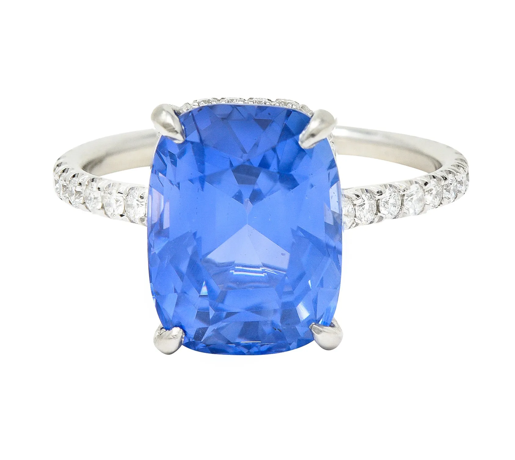 Contemporary 6.07 CTW No-Heat Ceylon Sapphire Diamond Platinum Eternity Band Gemstone Ring AGL