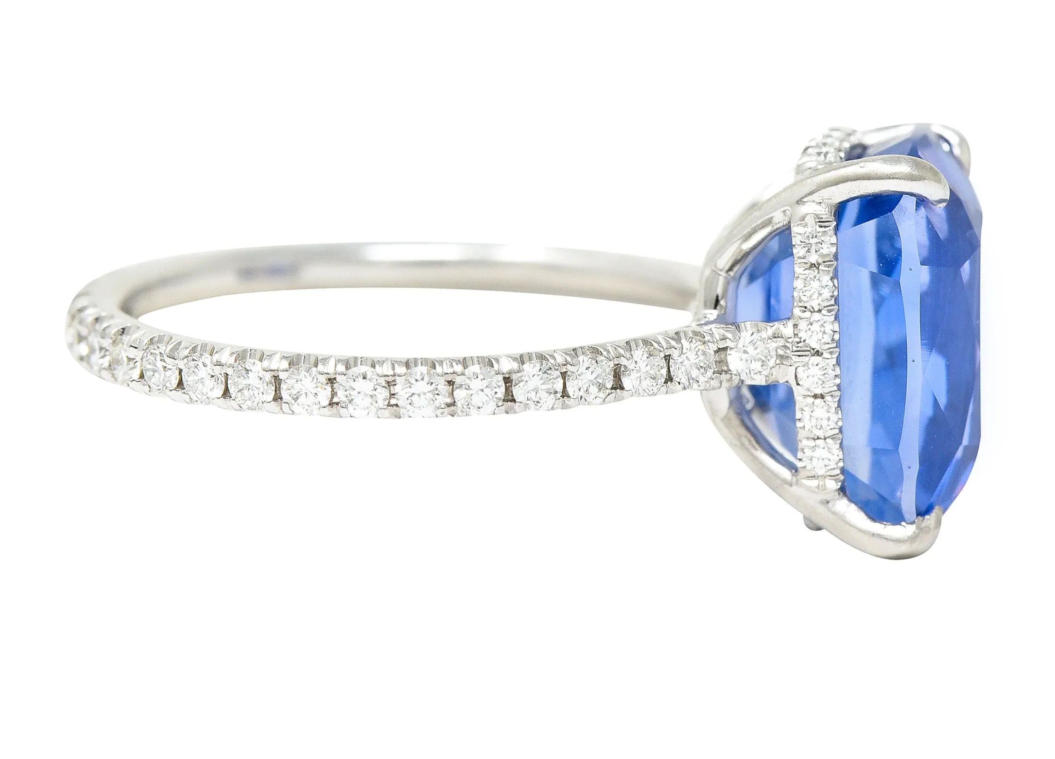 Contemporary 6.07 CTW No-Heat Ceylon Sapphire Diamond Platinum Eternity Band Gemstone Ring AGL
