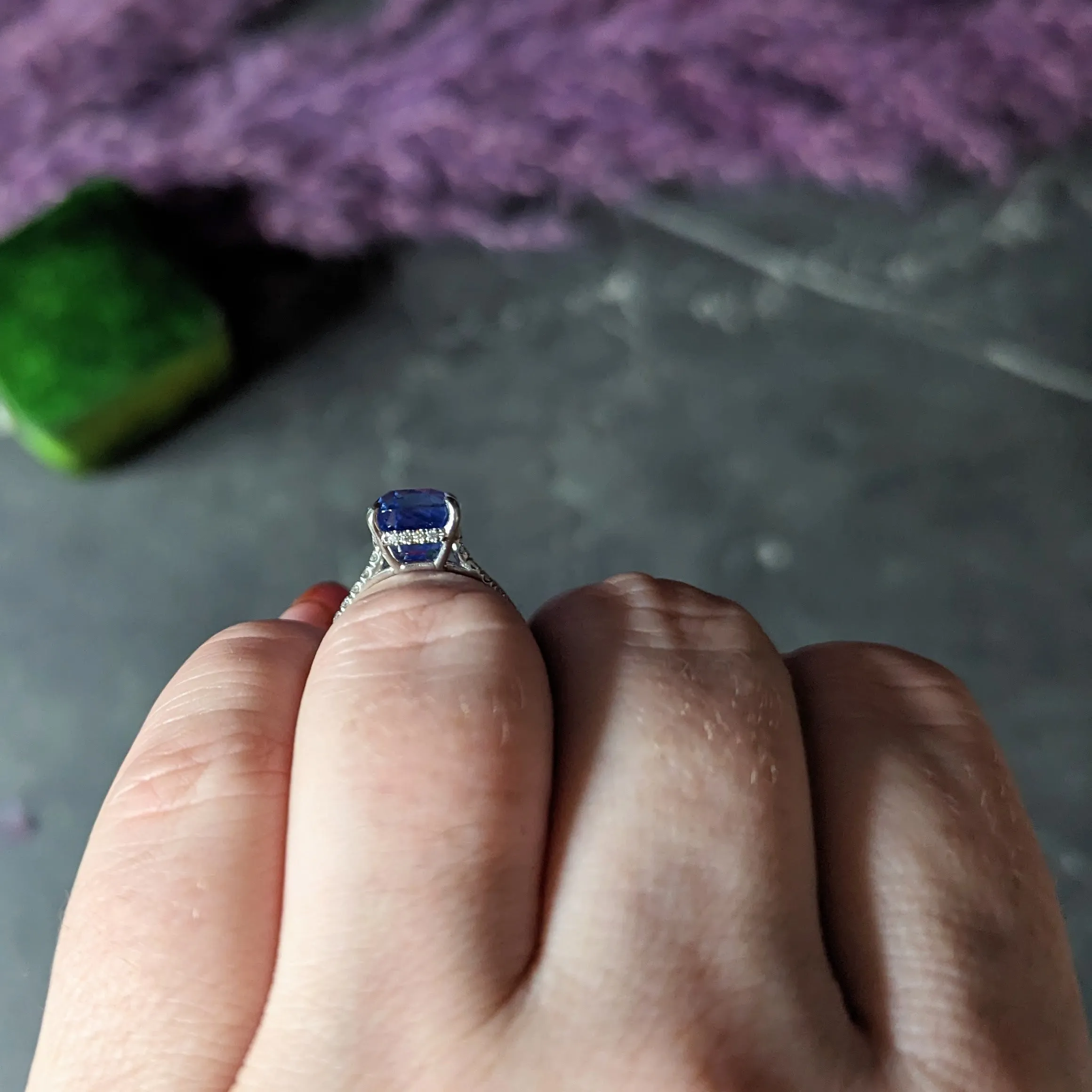 Contemporary 6.07 CTW No-Heat Ceylon Sapphire Diamond Platinum Eternity Band Gemstone Ring AGL