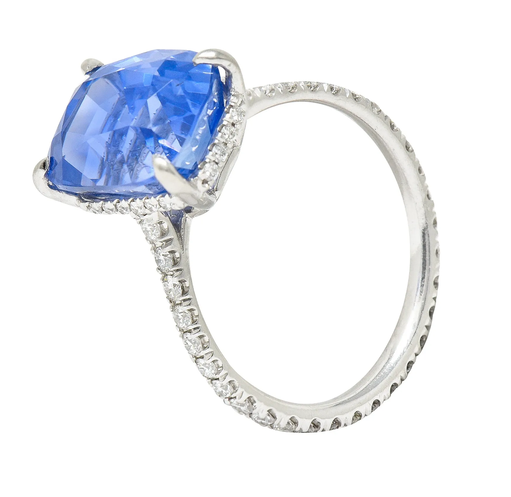 Contemporary 6.07 CTW No-Heat Ceylon Sapphire Diamond Platinum Eternity Band Gemstone Ring AGL
