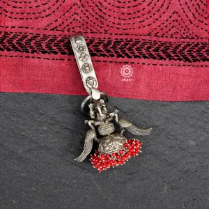 Coral Ganesha Silver Waist Key Ring