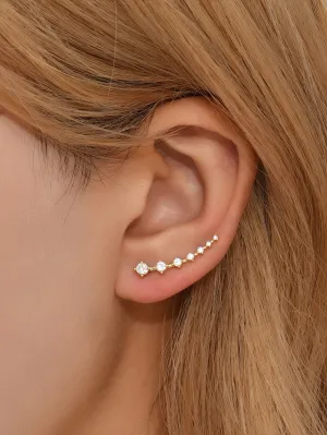 Cubic Zirconia Decor Ear Climber - Gold
