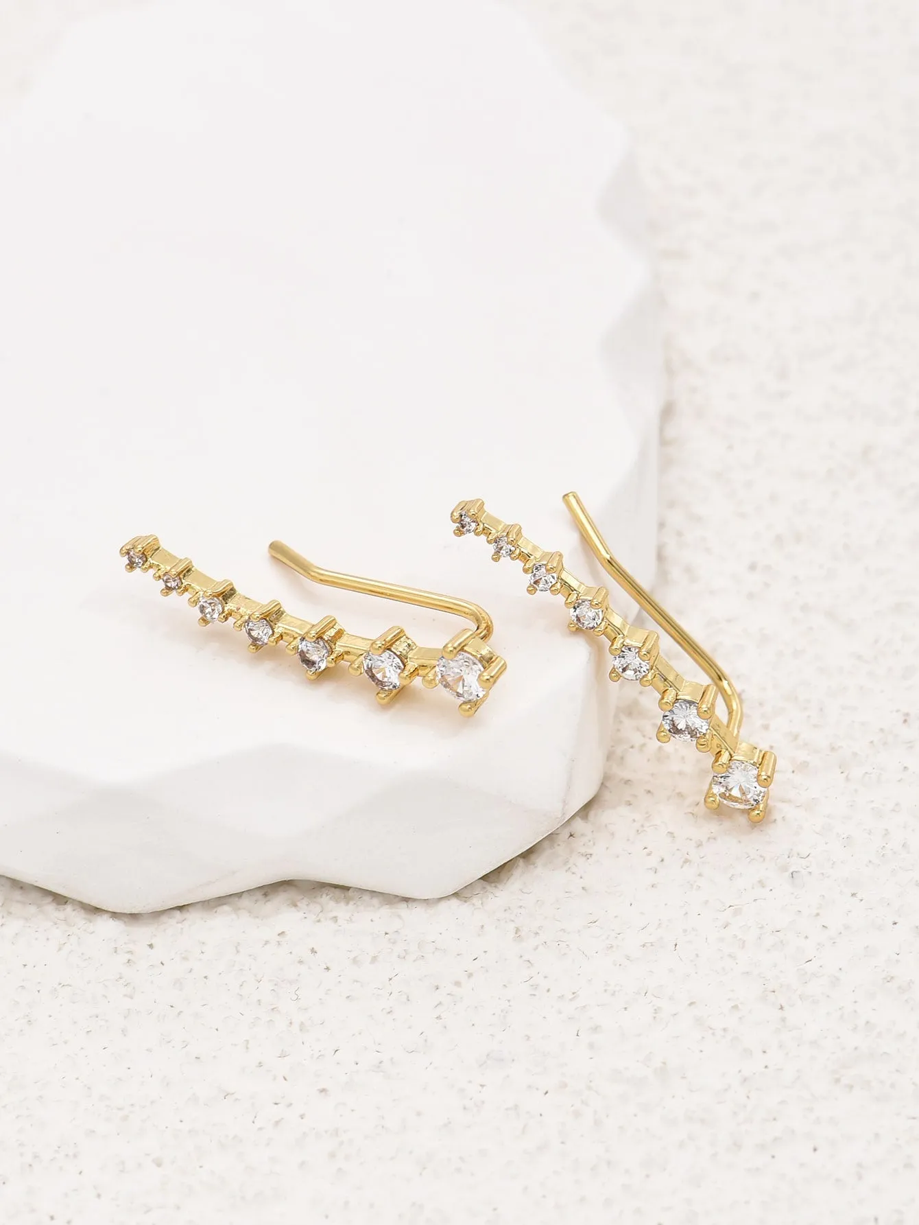 Cubic Zirconia Decor Ear Climber - Gold
