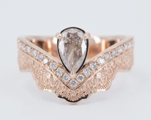 Curved Lace Engagement Ring with Half Eternity Diamonds - Setting Only