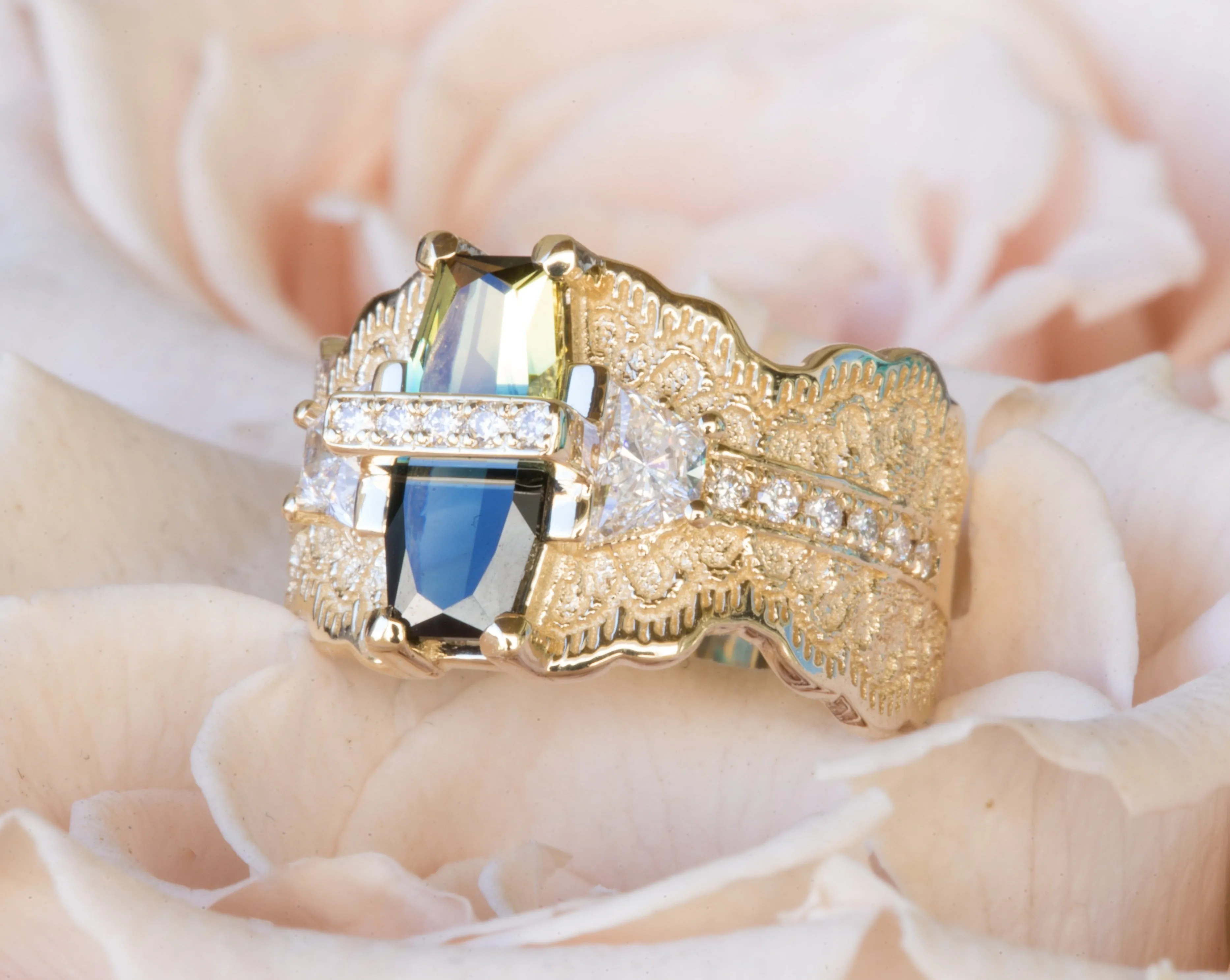 Custom One-of-a-Kind Parti Sapphire and Diamond Engagement Ring - DEPOSIT