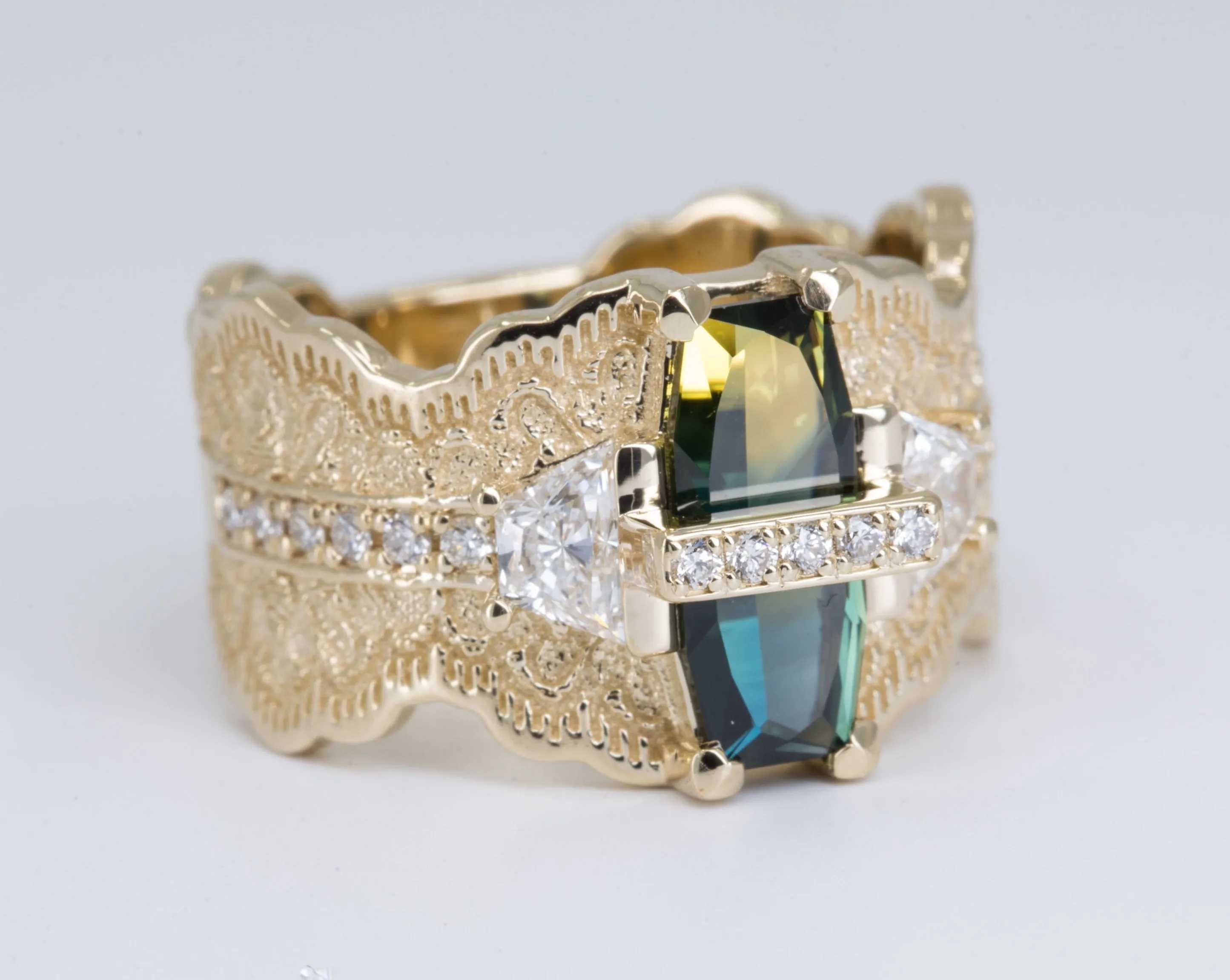 Custom One-of-a-Kind Parti Sapphire and Diamond Engagement Ring - DEPOSIT
