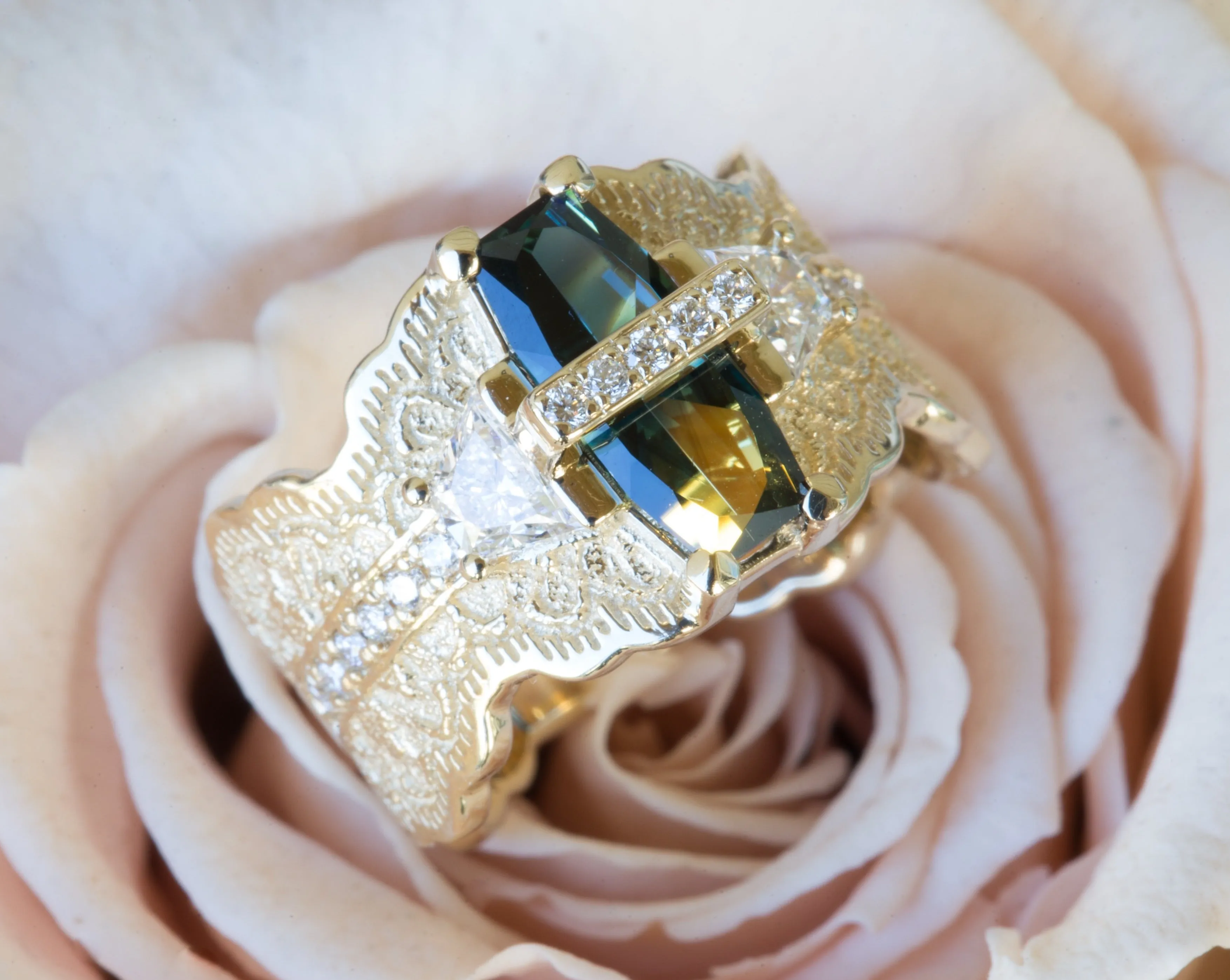 Custom One-of-a-Kind Parti Sapphire and Diamond Engagement Ring - DEPOSIT