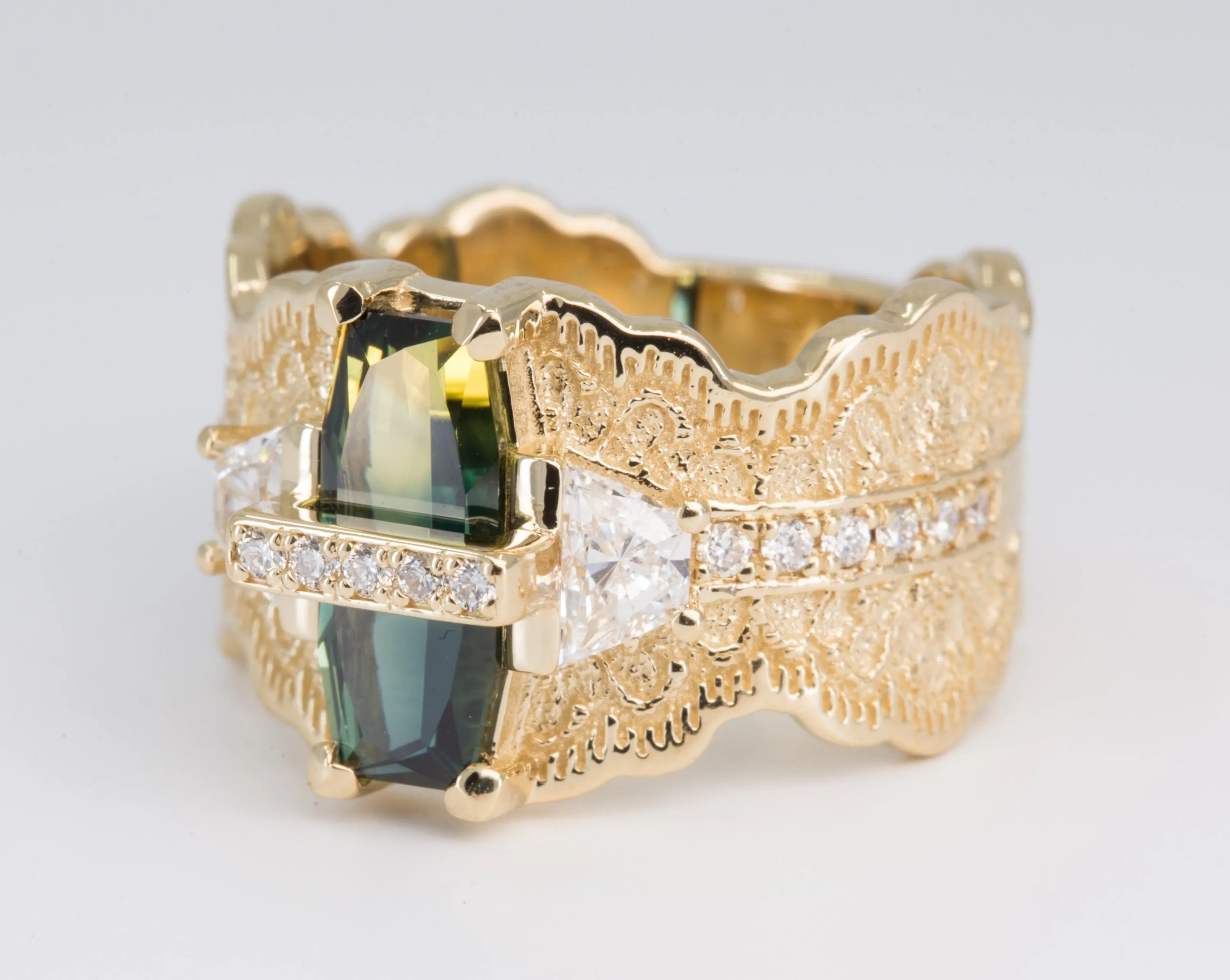 Custom One-of-a-Kind Parti Sapphire and Diamond Engagement Ring - DEPOSIT