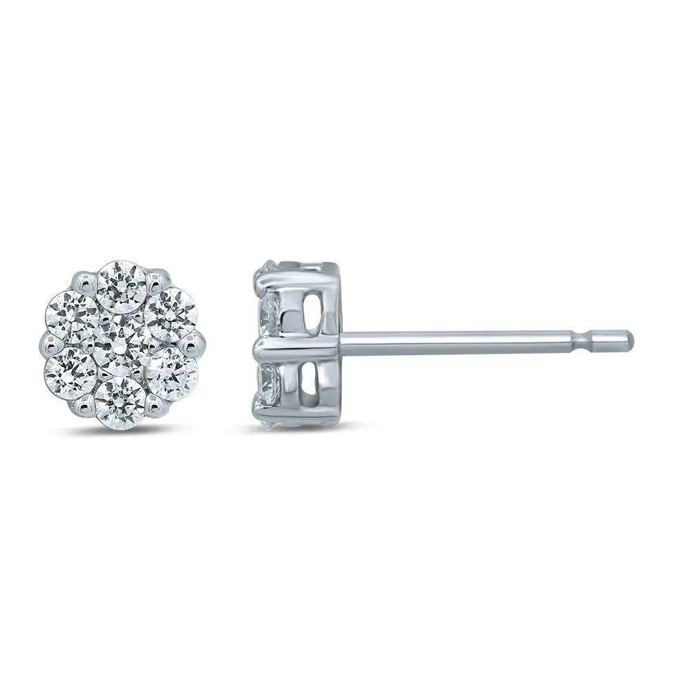Diamond Flower Stud Earrings - Available in Multiple Sizes in 14KT Gold