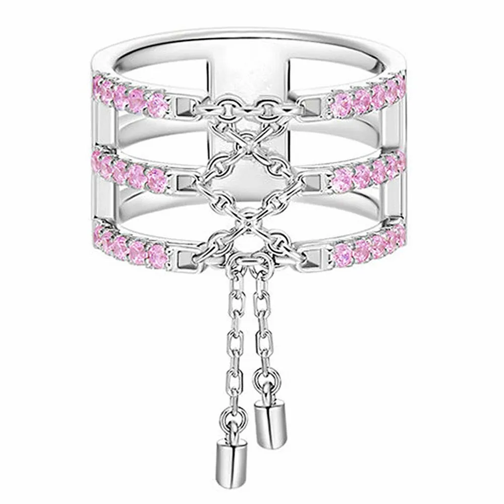 Diamond or Pink Sapphire Chain Bondage Ring