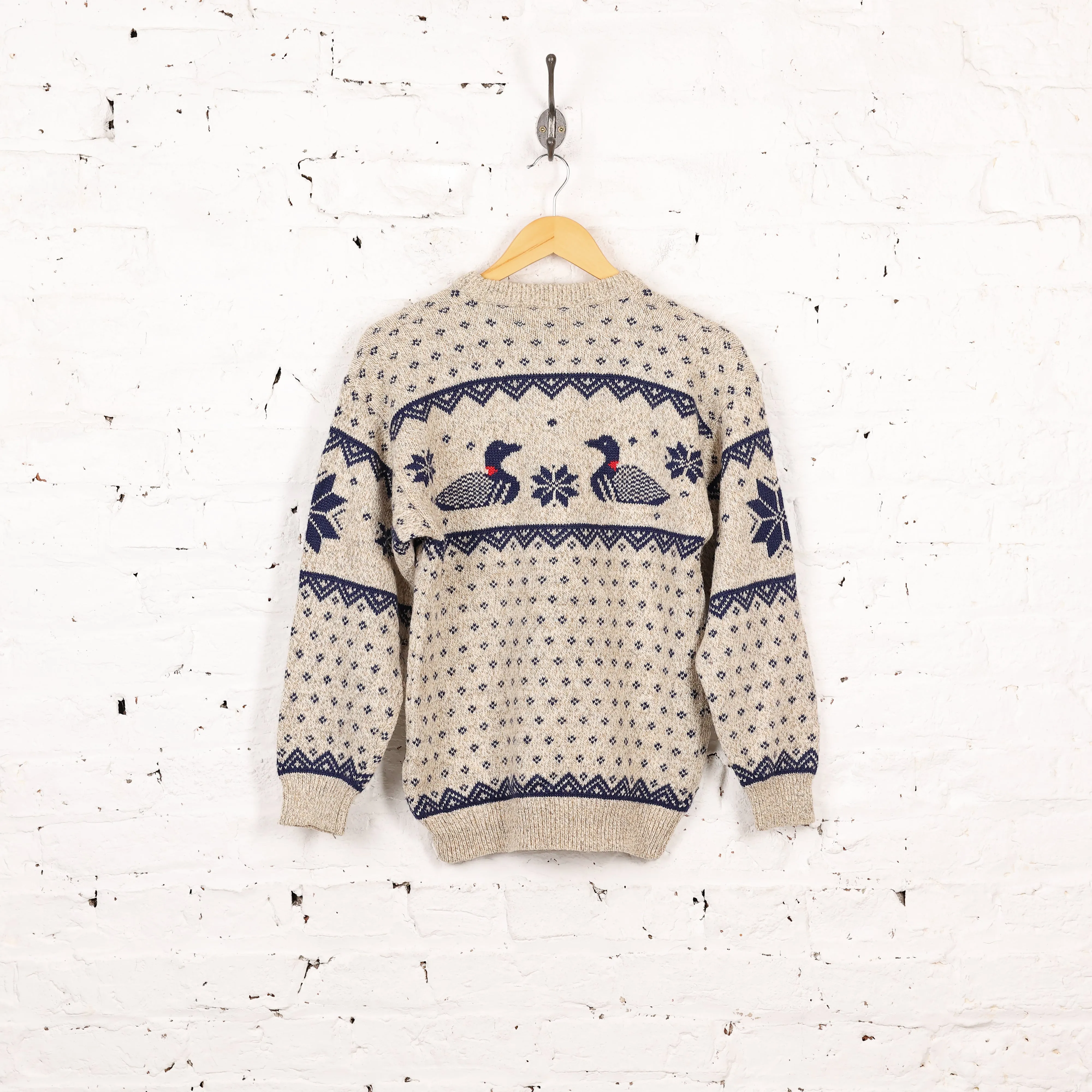 Diving Ducks Picture Knit Jumper - Beige - S