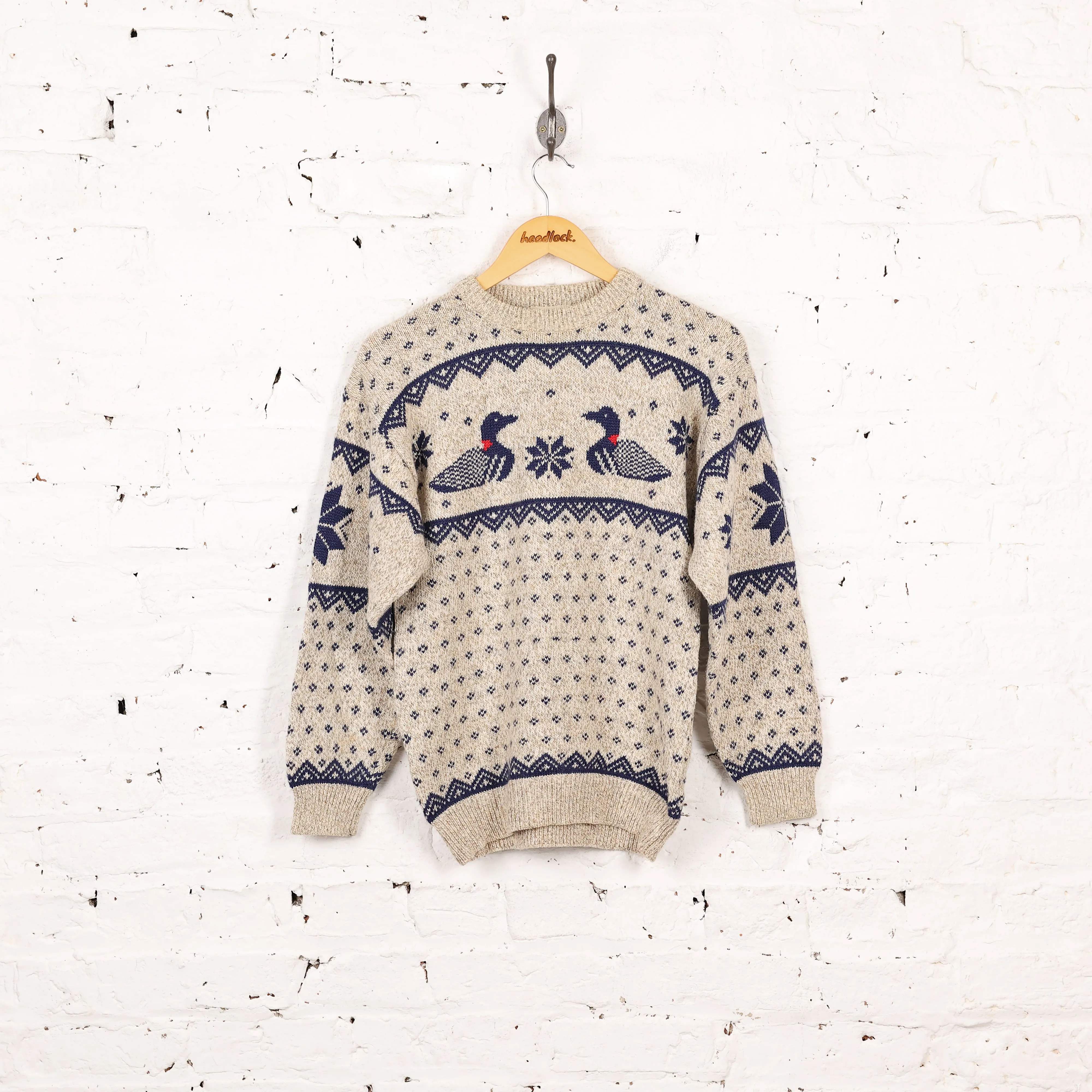 Diving Ducks Picture Knit Jumper - Beige - S