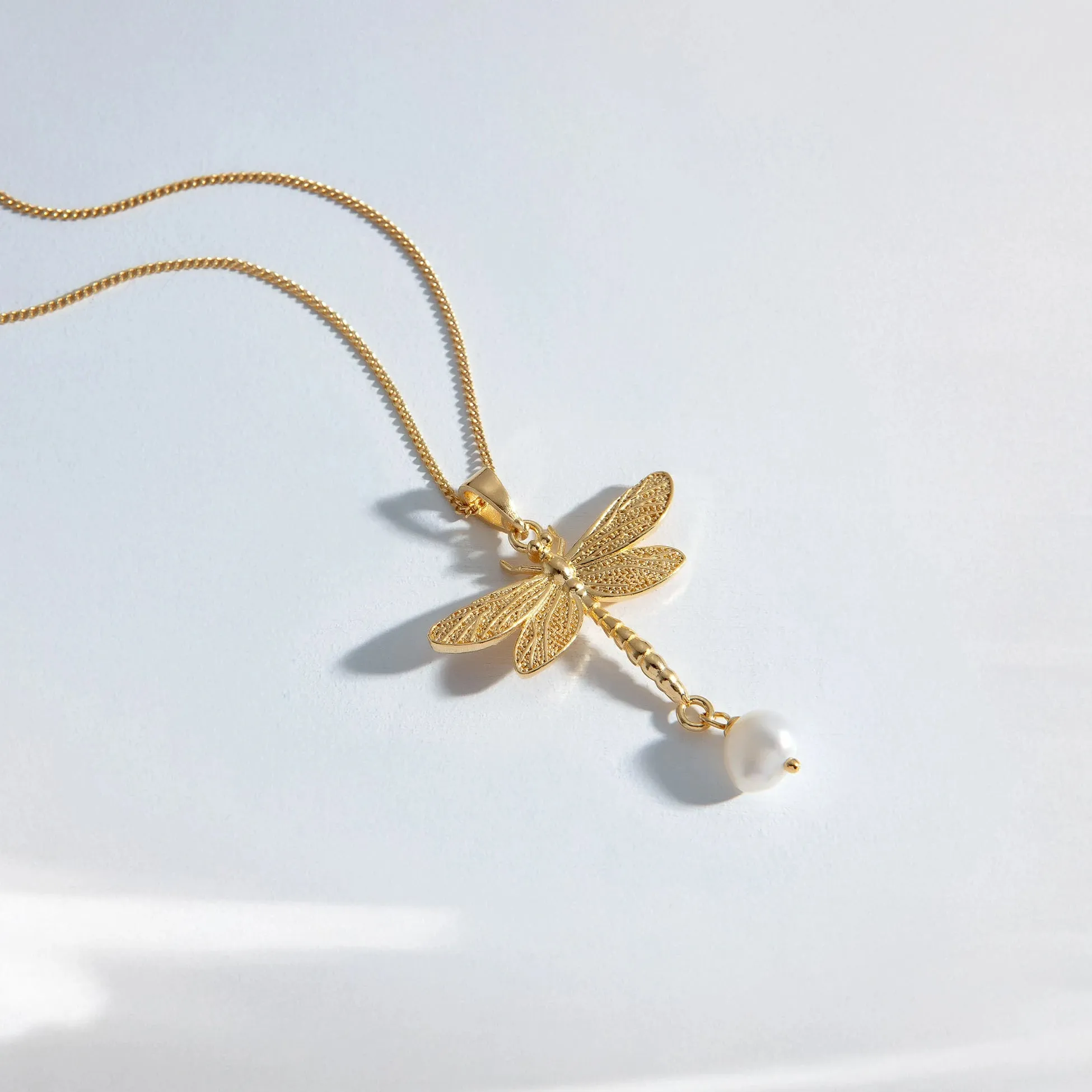 Dragonfly Pearl Handmade Gold-Plated Silver Necklace