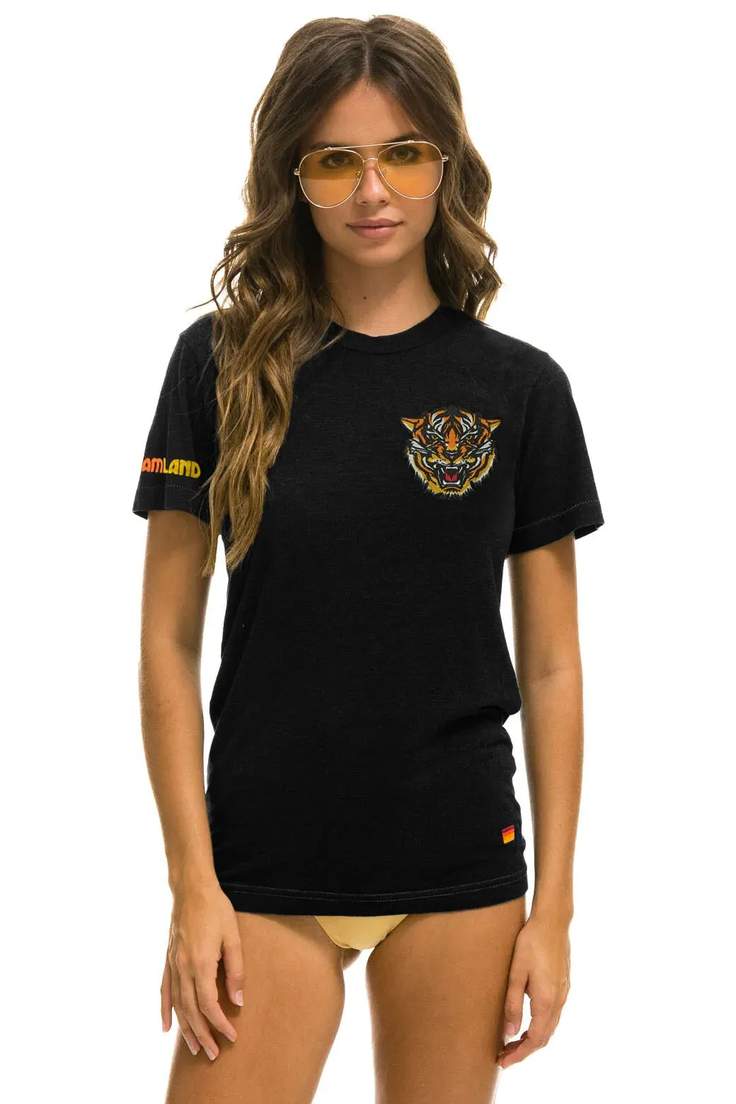 DREAMLAND TIGER SMALL PRINT CREW TEE - BLACK