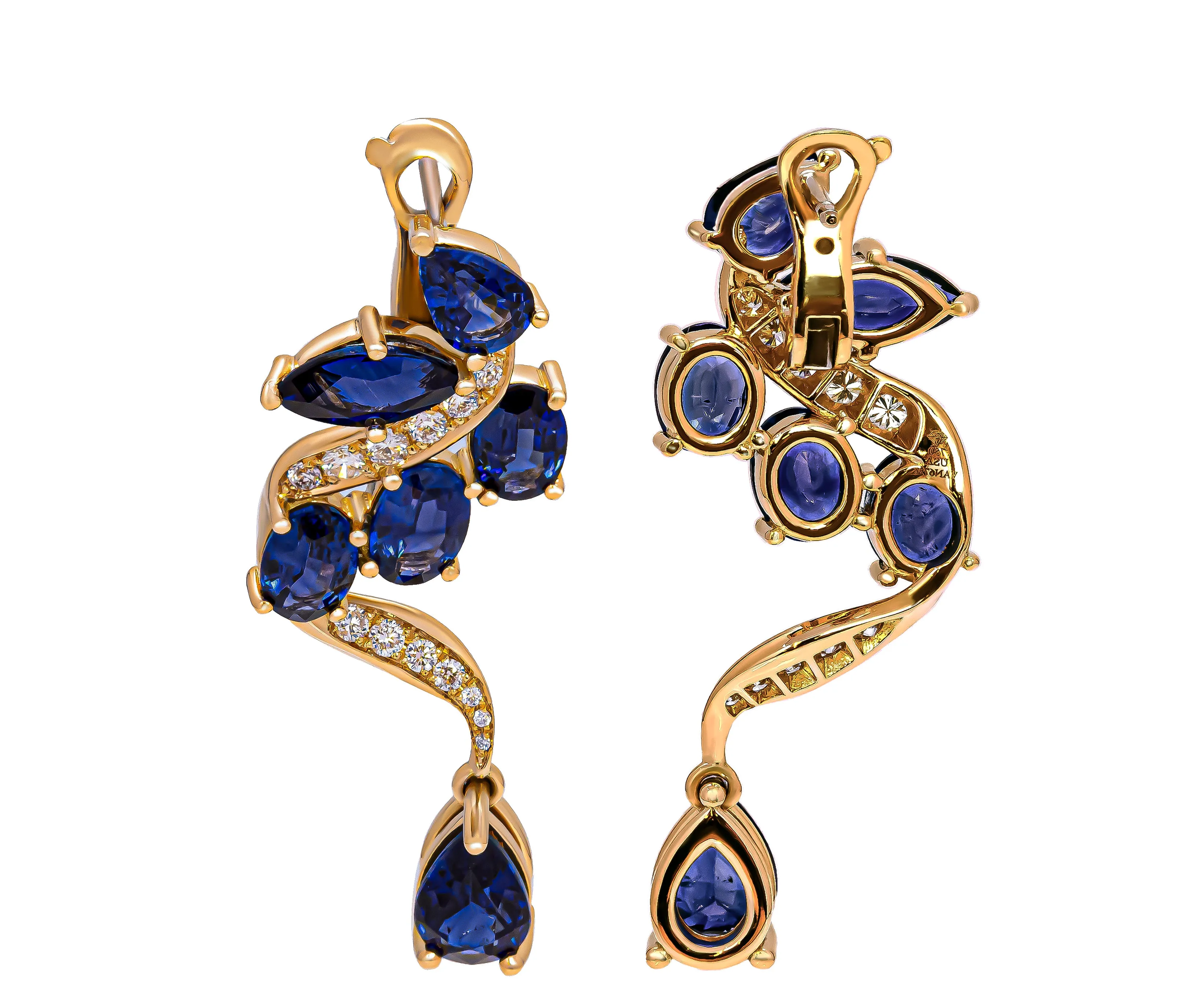 Drop Earrings with Blue Sapphire and Diamonds