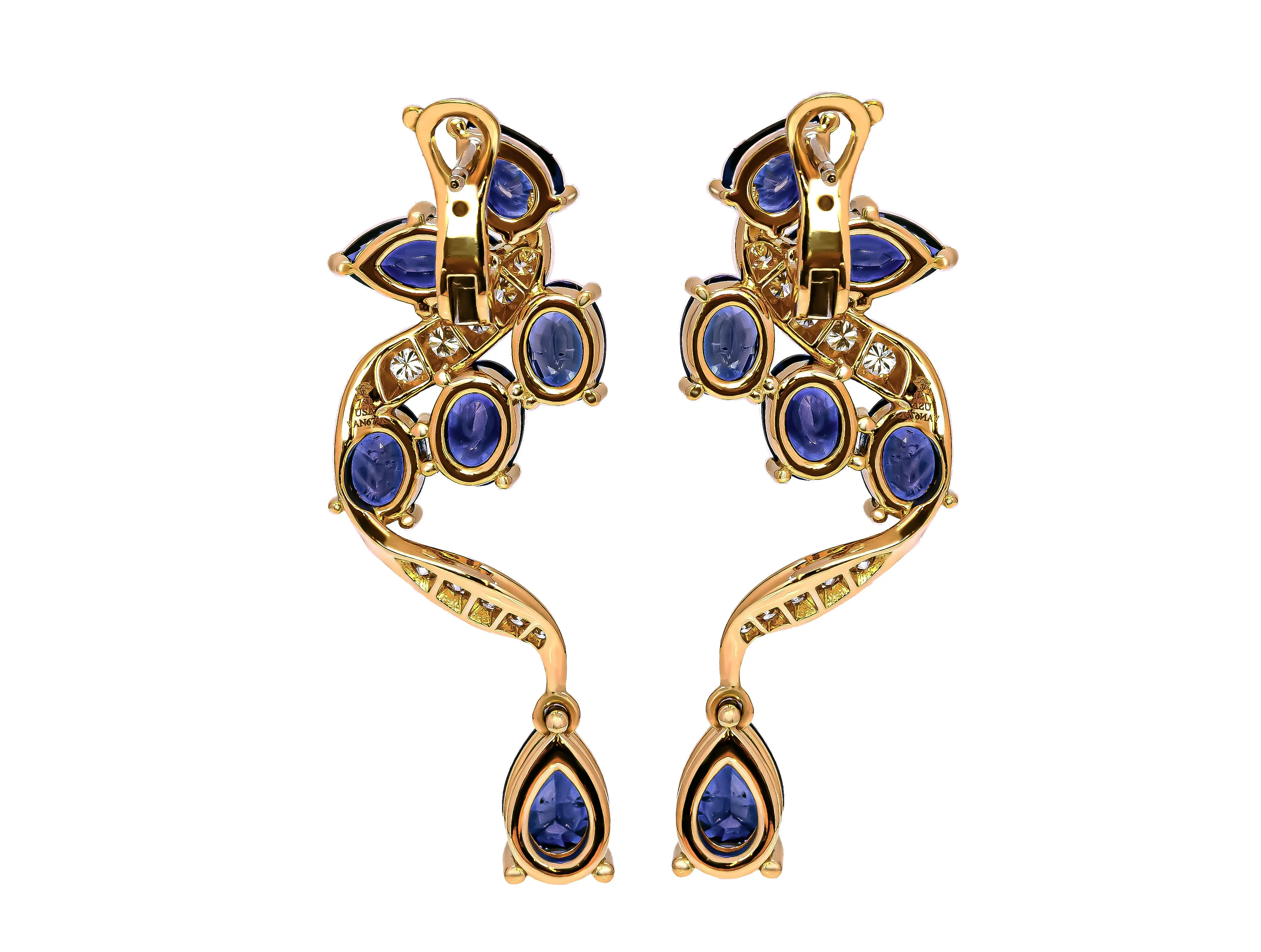 Drop Earrings with Blue Sapphire and Diamonds