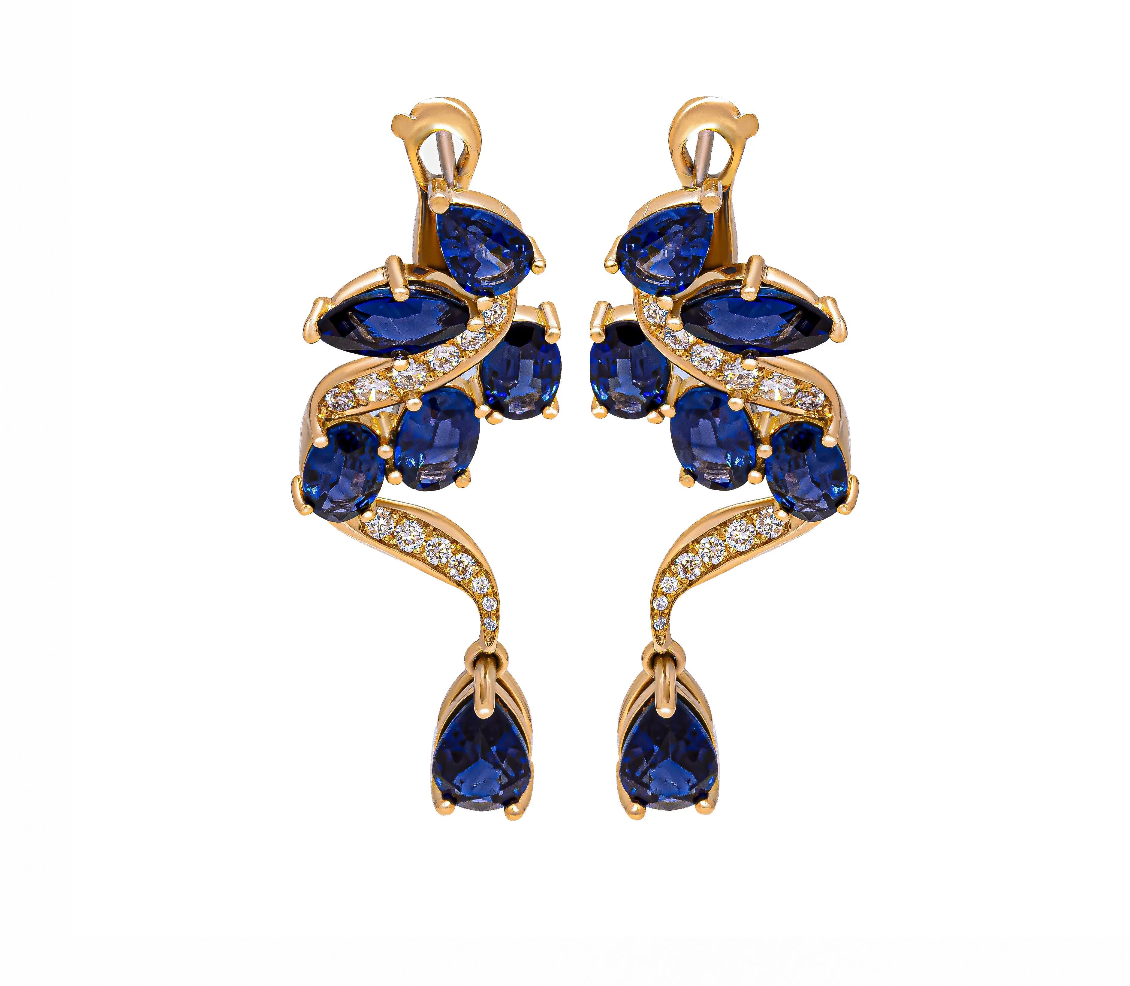 Drop Earrings with Blue Sapphire and Diamonds
