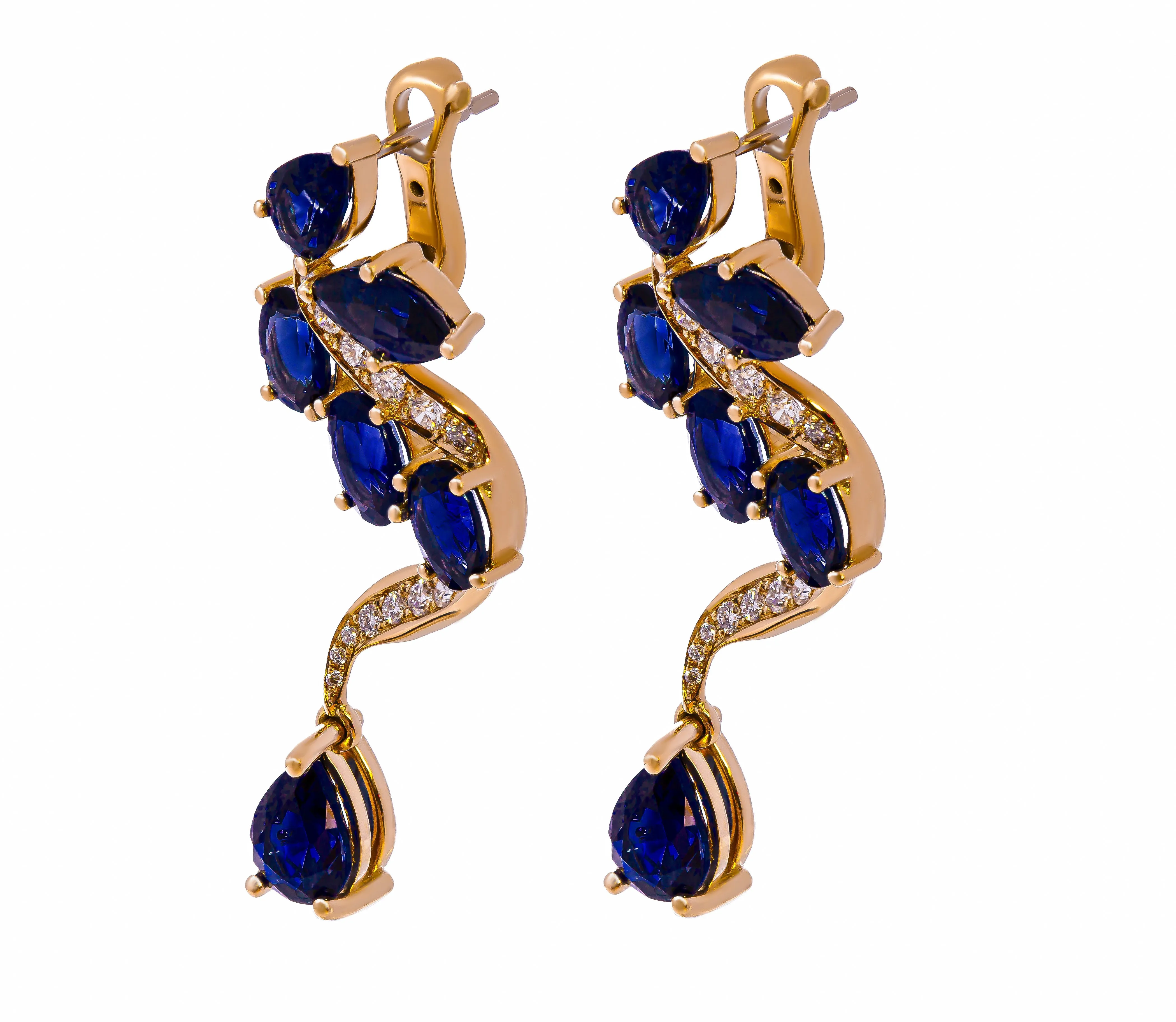Drop Earrings with Blue Sapphire and Diamonds
