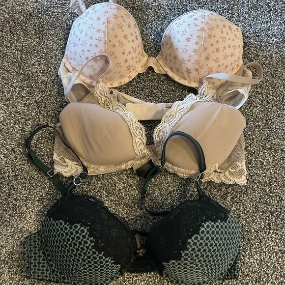Elegant Lace Trimmed Bra Set - Cream, Tan, Black
