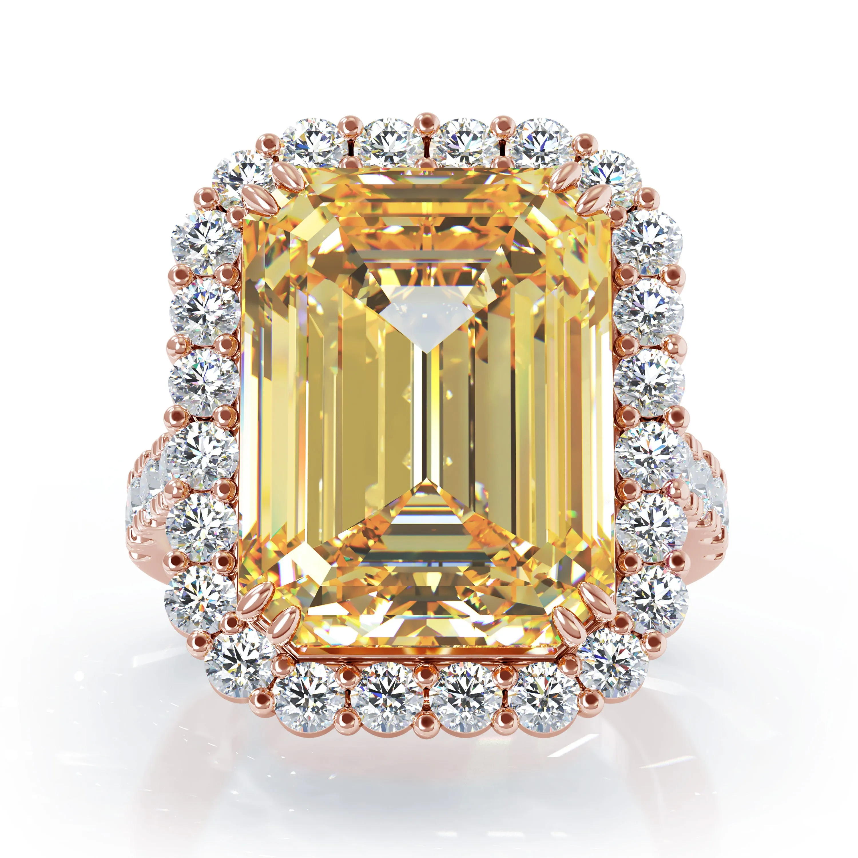 Emerald Cut Citrine & 1.35Ct Diamond Ring in 14K Gold