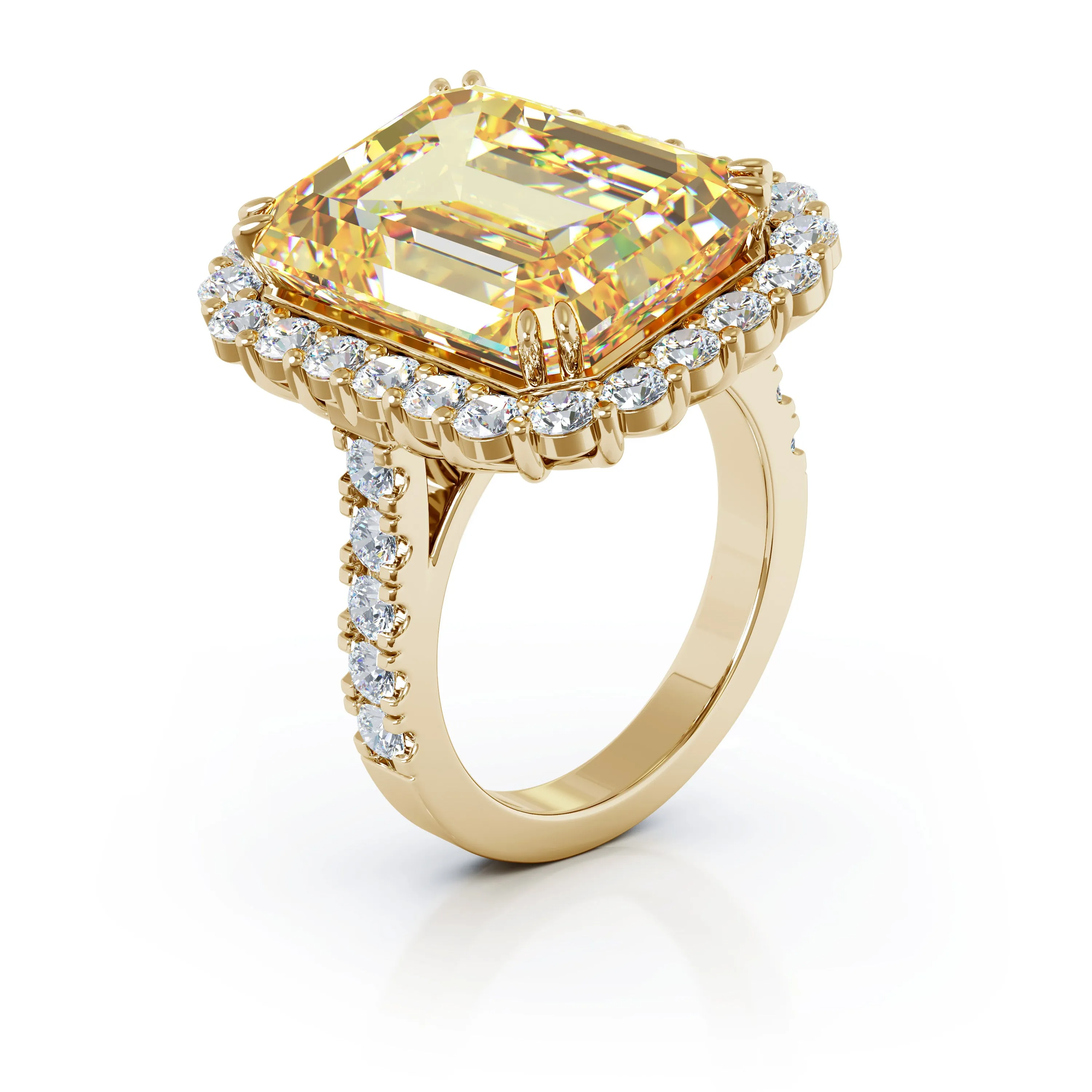 Emerald Cut Citrine & 1.35Ct Diamond Ring in 14K Gold