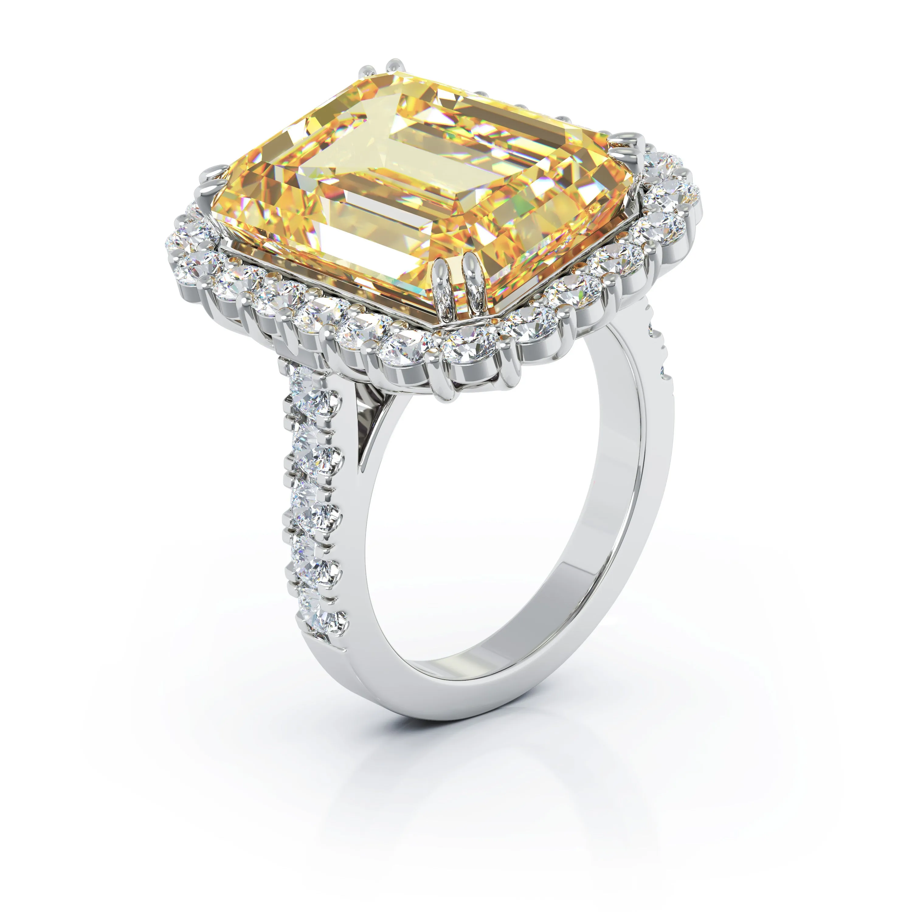 Emerald Cut Citrine & 1.35Ct Diamond Ring in 14K Gold