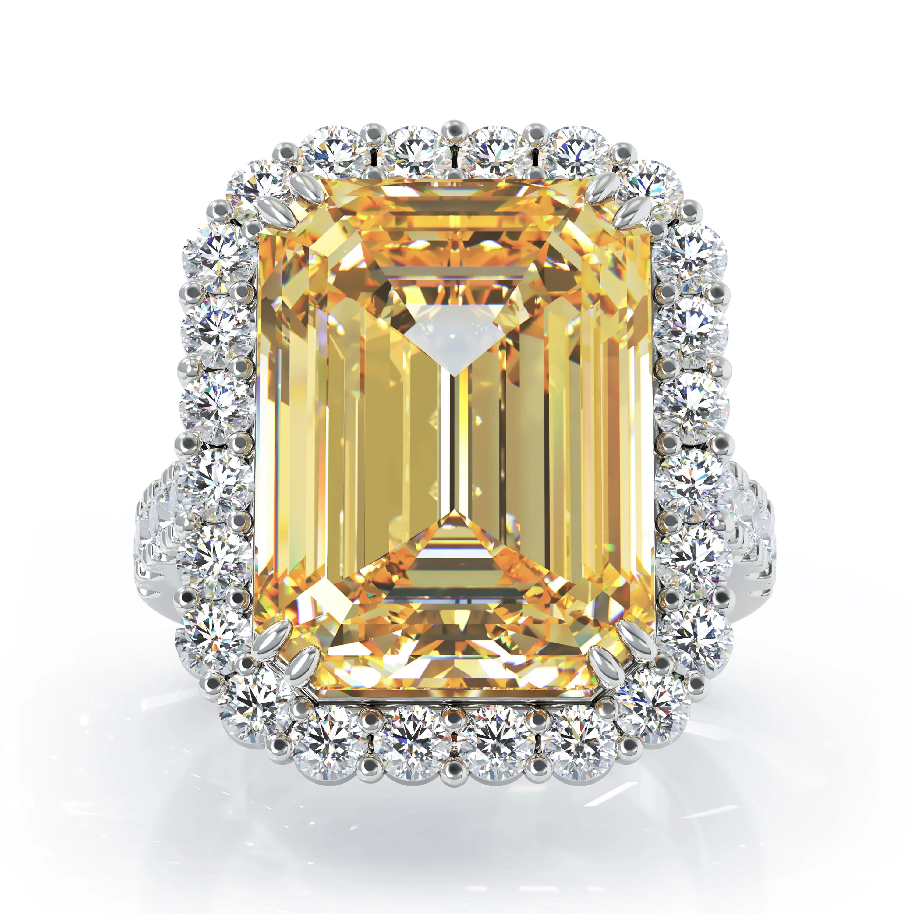 Emerald Cut Citrine & 1.35Ct Diamond Ring in 14K Gold