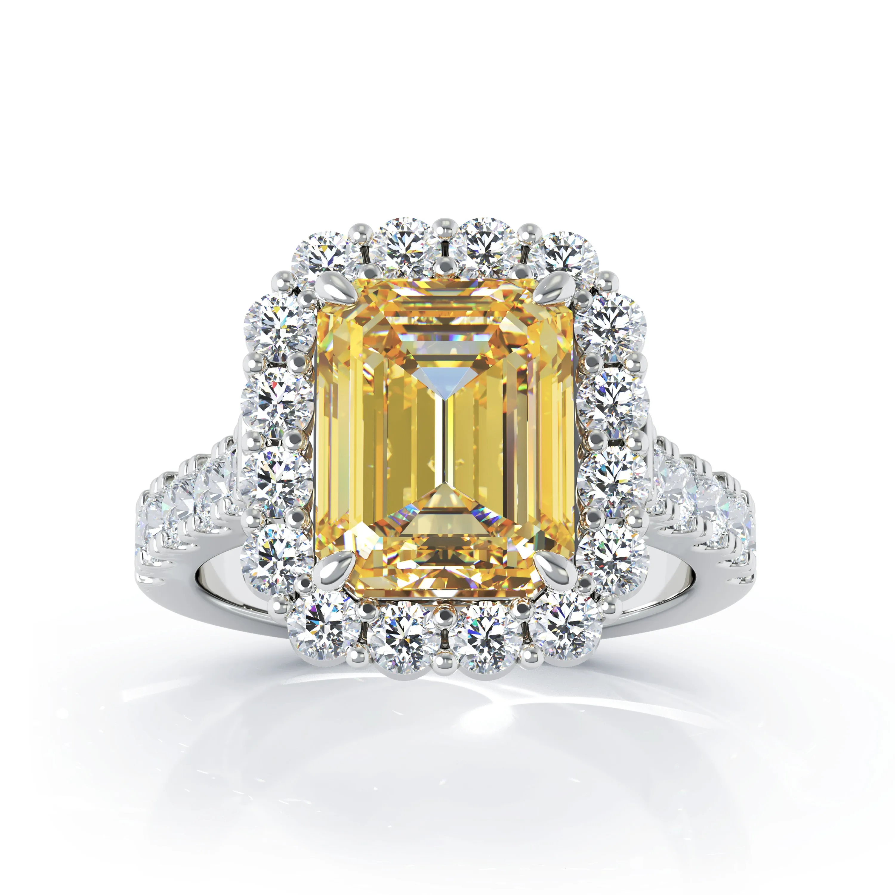 Emerald Cut Gemstone & 1.30Ct Diamond Ring in 14K Gold