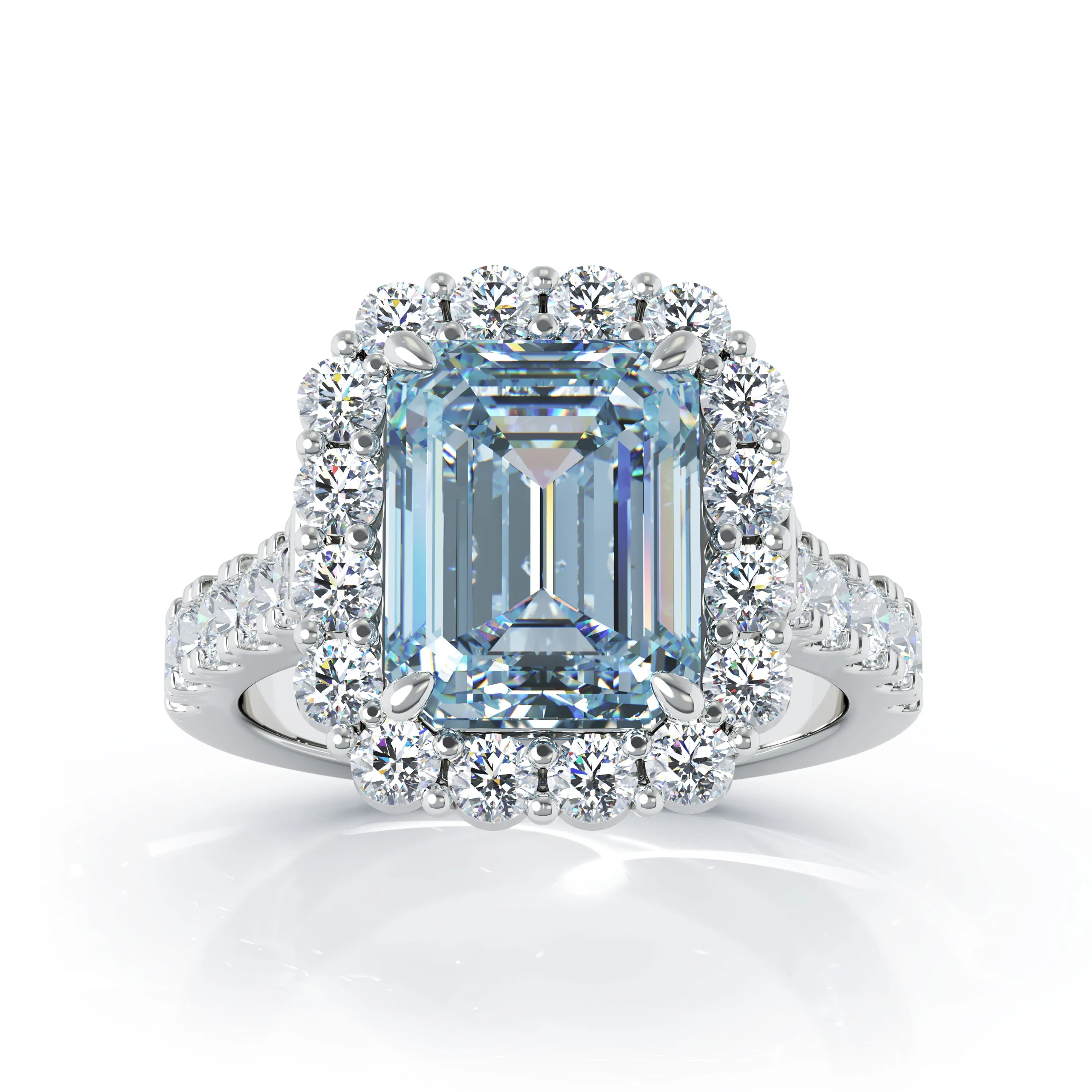 Emerald Cut Gemstone & 1.30Ct Diamond Ring in 14K Gold