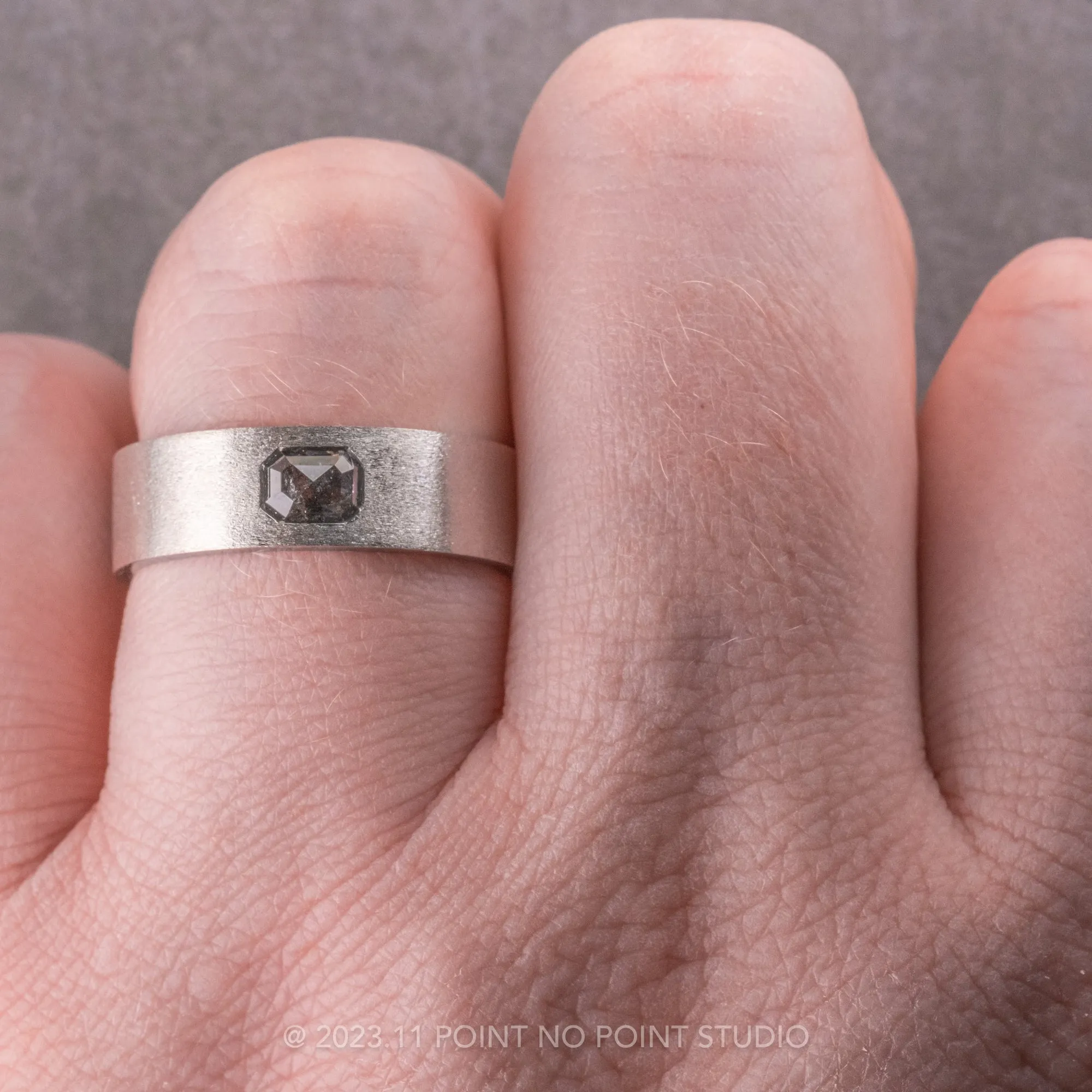 Emerald Diamond Men's Wedding Band, 14K White Gold