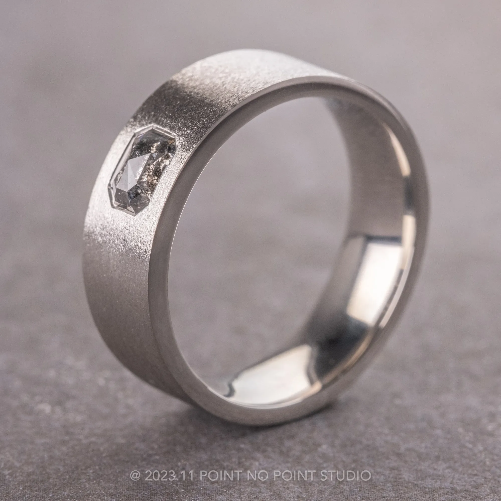 Emerald Diamond Men's Wedding Band, 14K White Gold