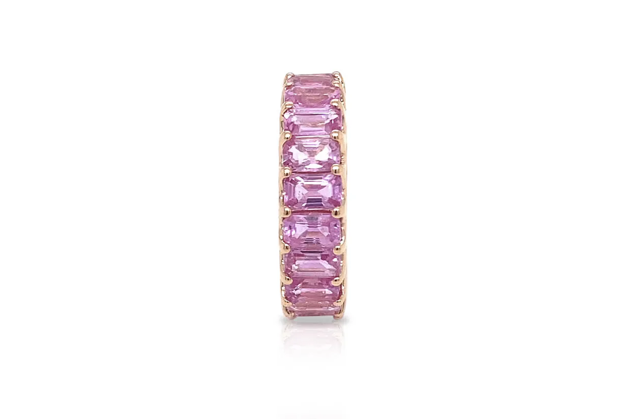 Eternity Ring 6.62cts Emerald Cut Pink Sapphires & 18kt Rose Gold
